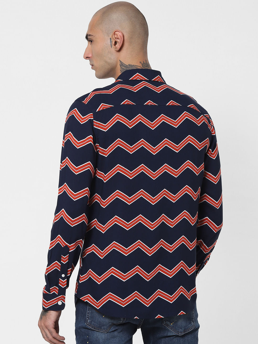 Blue Chevron Print Full Sleeves Shirt