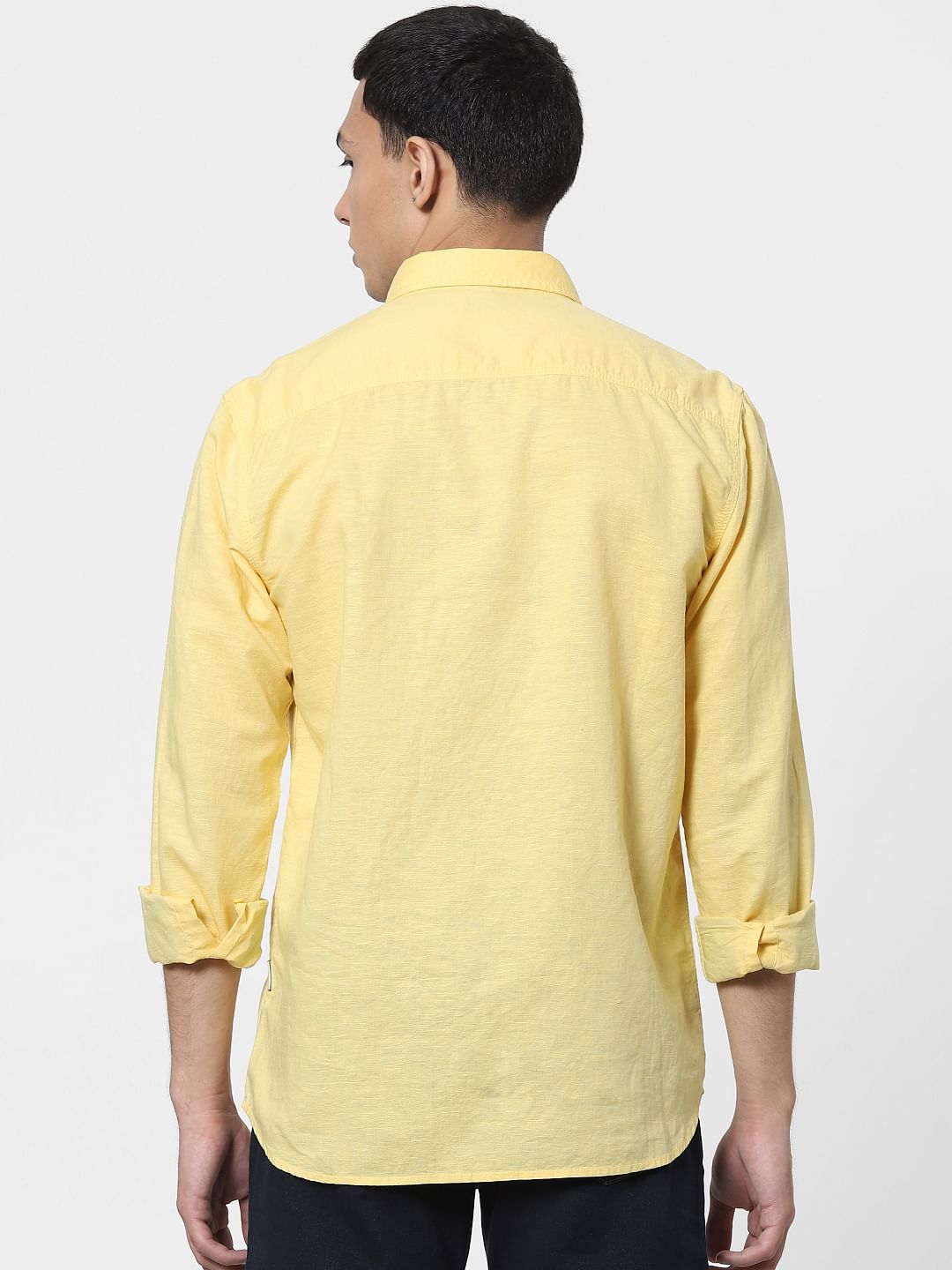 Yellow Full Sleeves Washed Linen Shirt