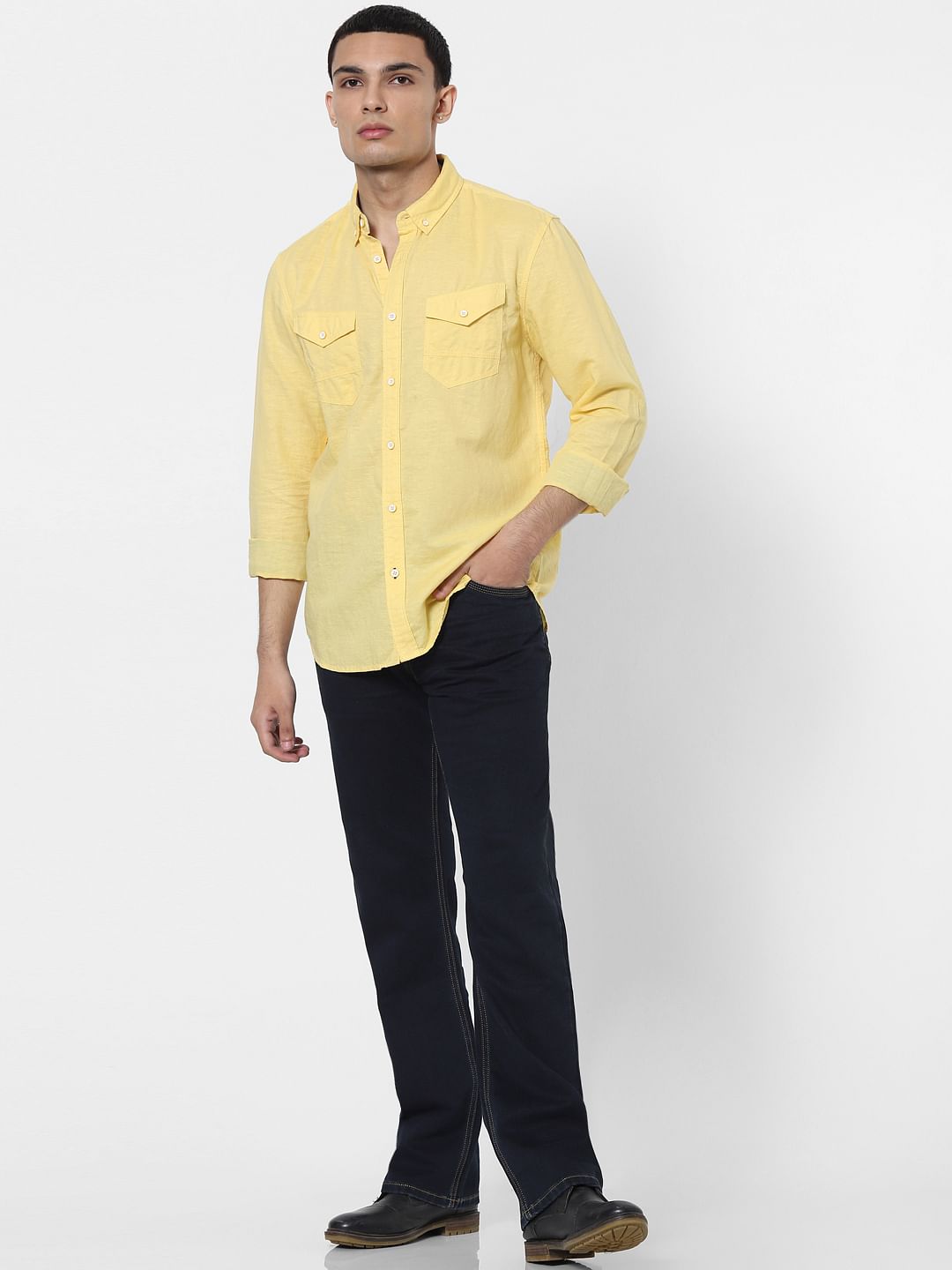 Yellow Full Sleeves Washed Linen Shirt