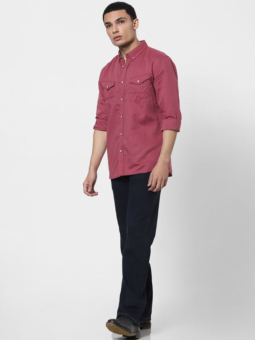 Red Full Sleeves Washed Linen Shirt