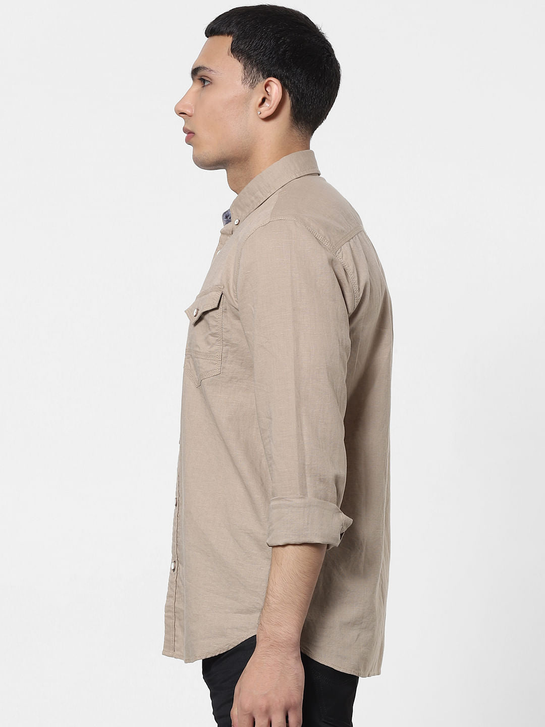 Beige Full Sleeves Washed Linen Shirt