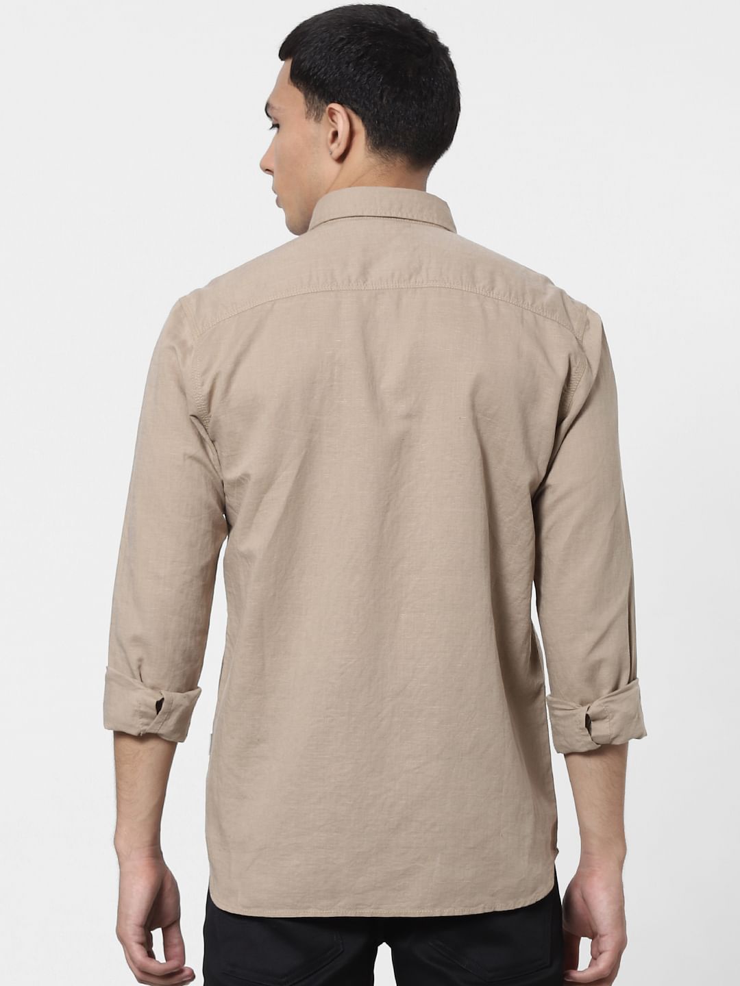 Beige Full Sleeves Washed Linen Shirt