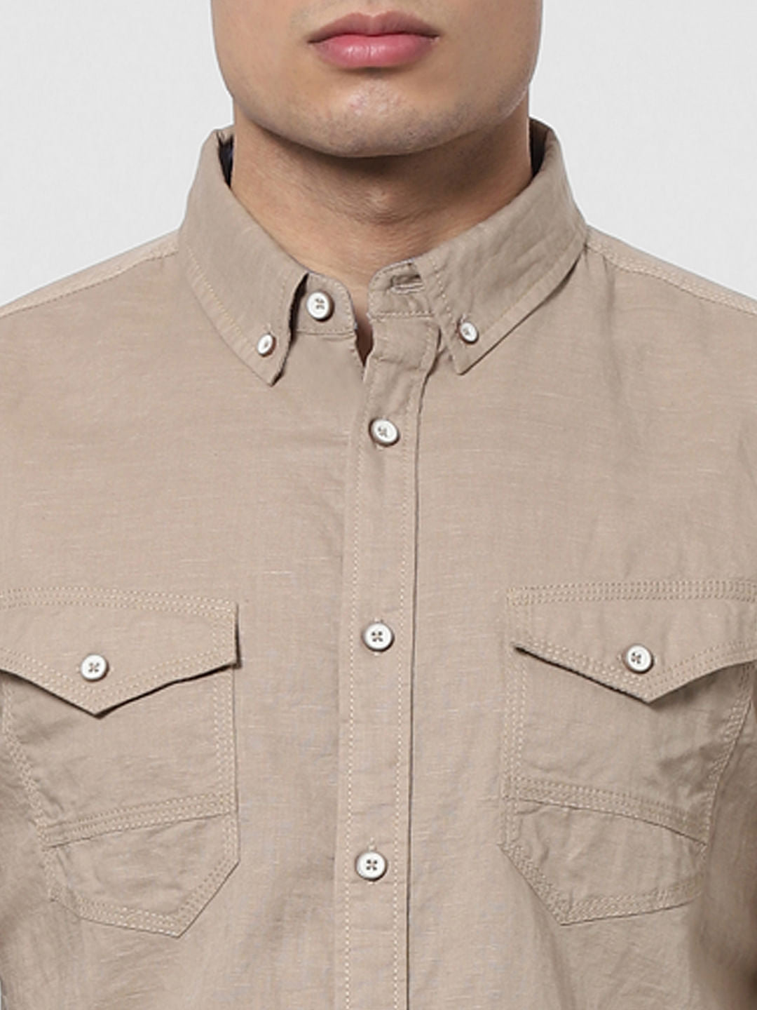 Beige Full Sleeves Washed Linen Shirt