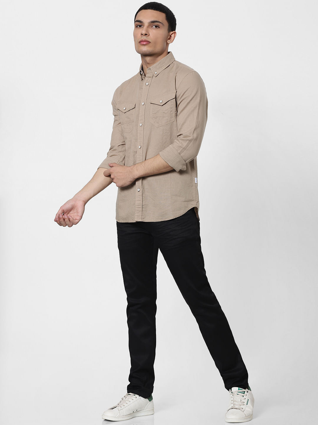 Beige Full Sleeves Washed Linen Shirt