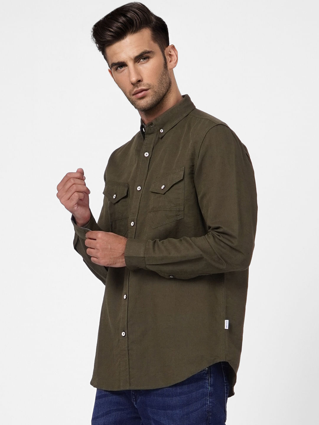 Green Linen Blend Full Sleeves Shirt