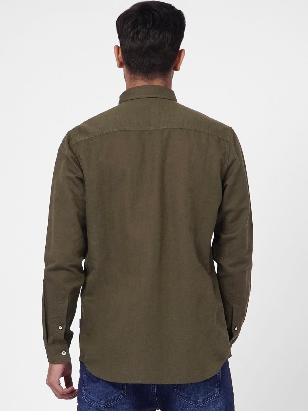 Green Linen Blend Full Sleeves Shirt