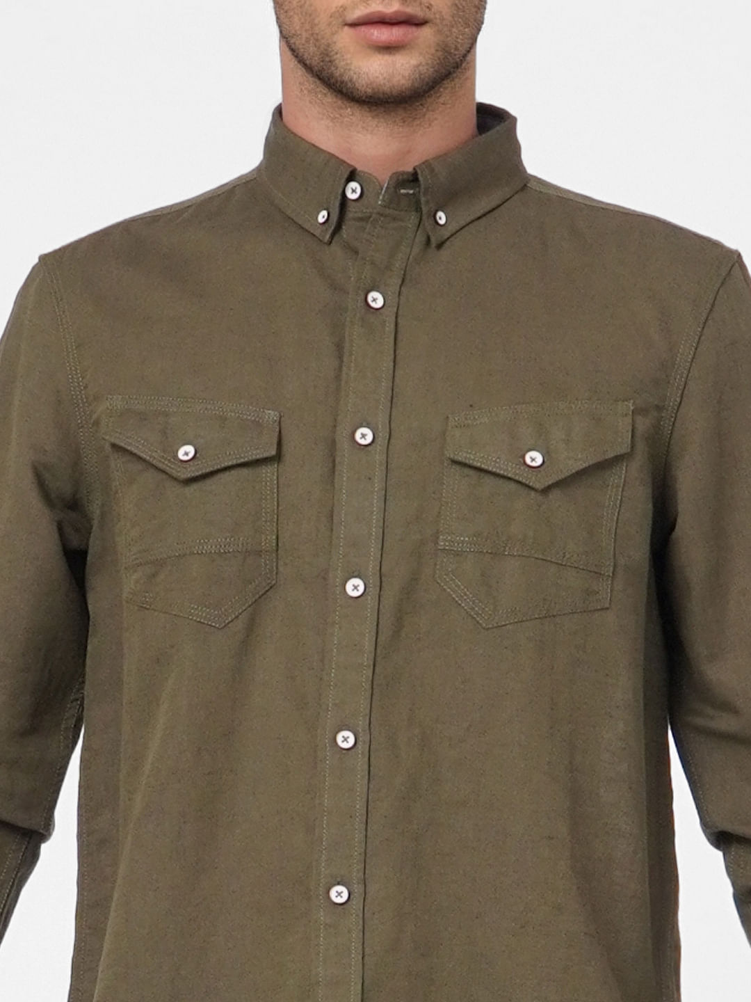 Green Linen Blend Full Sleeves Shirt