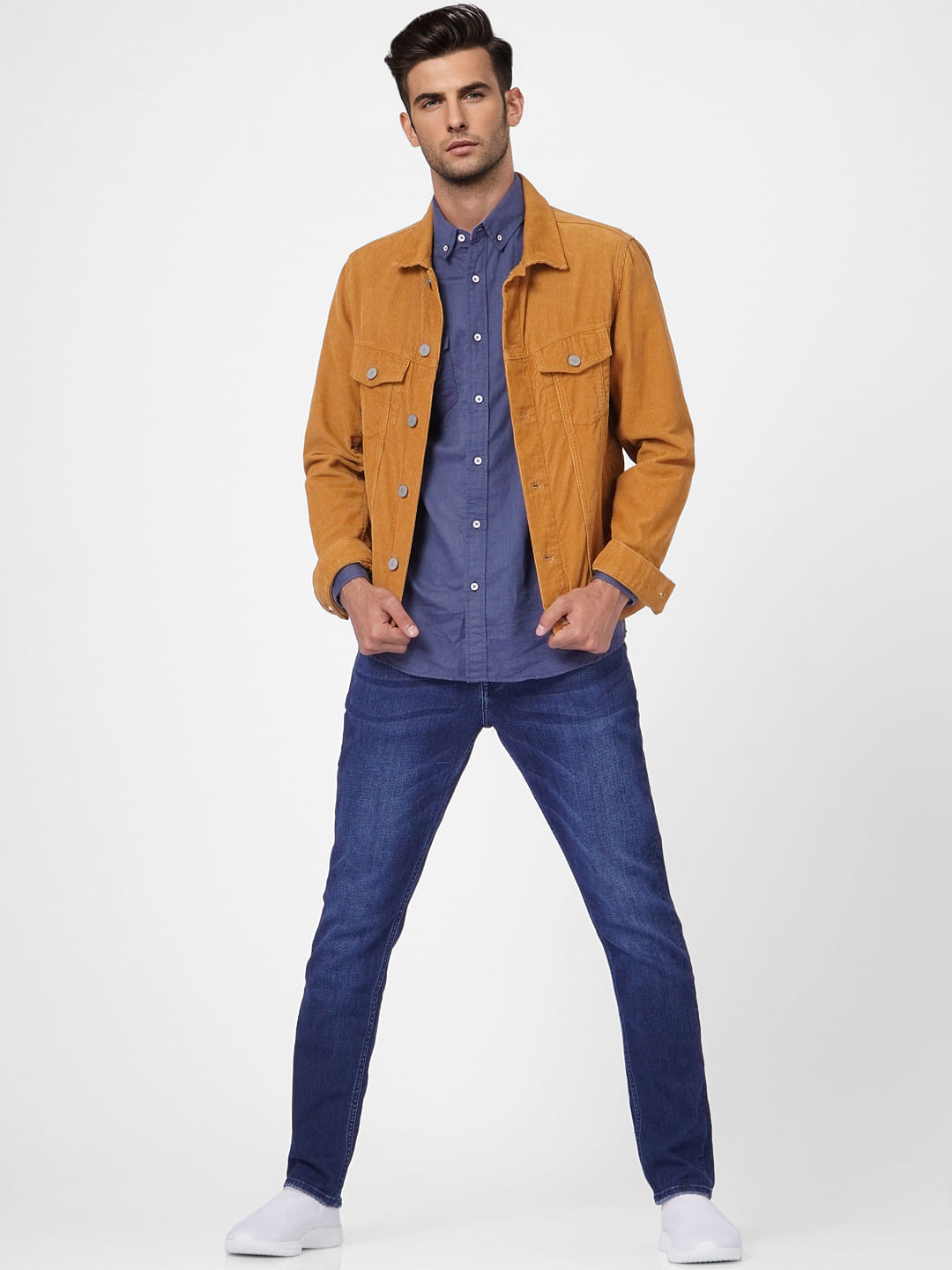 Blue Linen Blend Full Sleeves Shirt - S