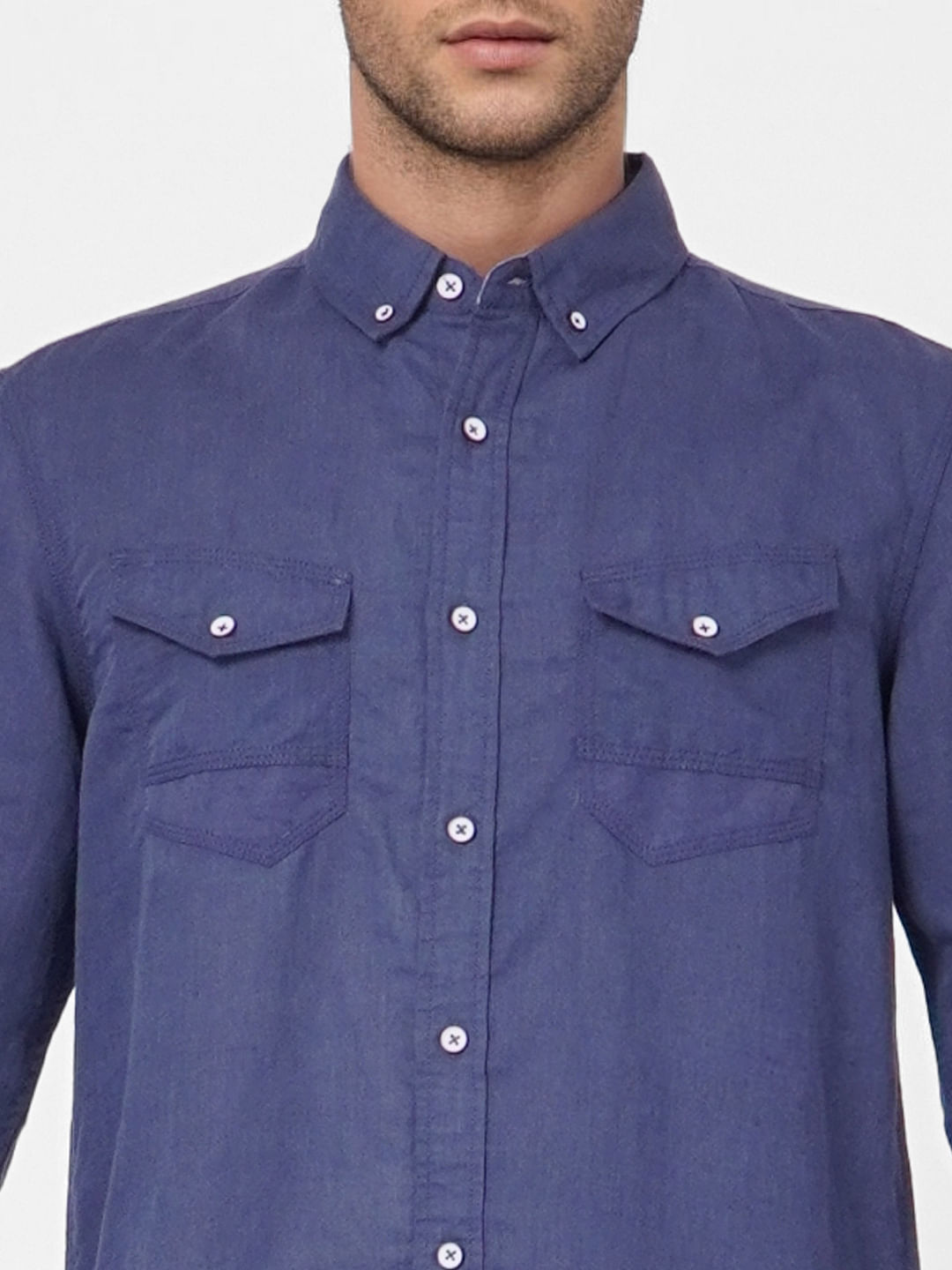 Blue Linen Blend Full Sleeves Shirt