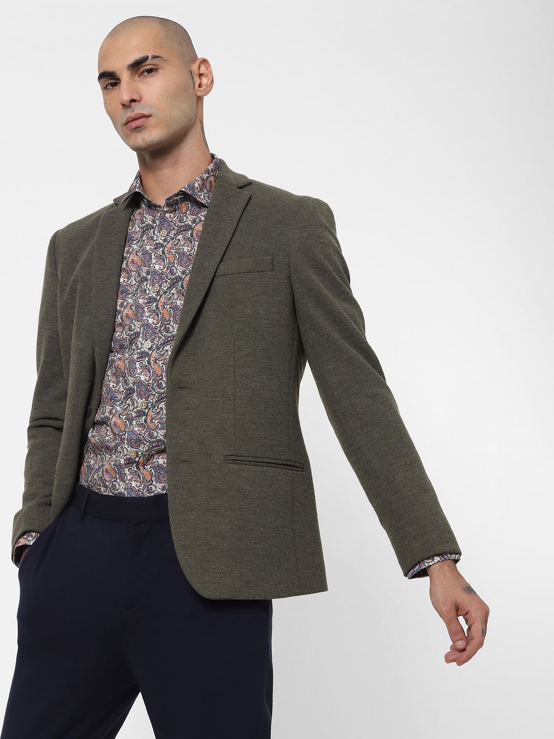 Blue Paisley Print Linen Blend Shirt - S