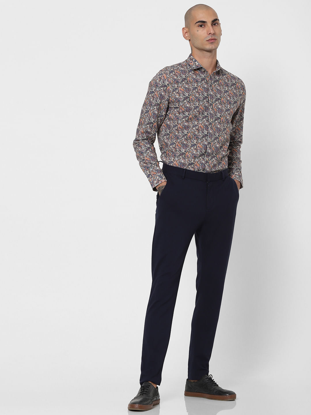 Blue Paisley Print Linen Blend Shirt