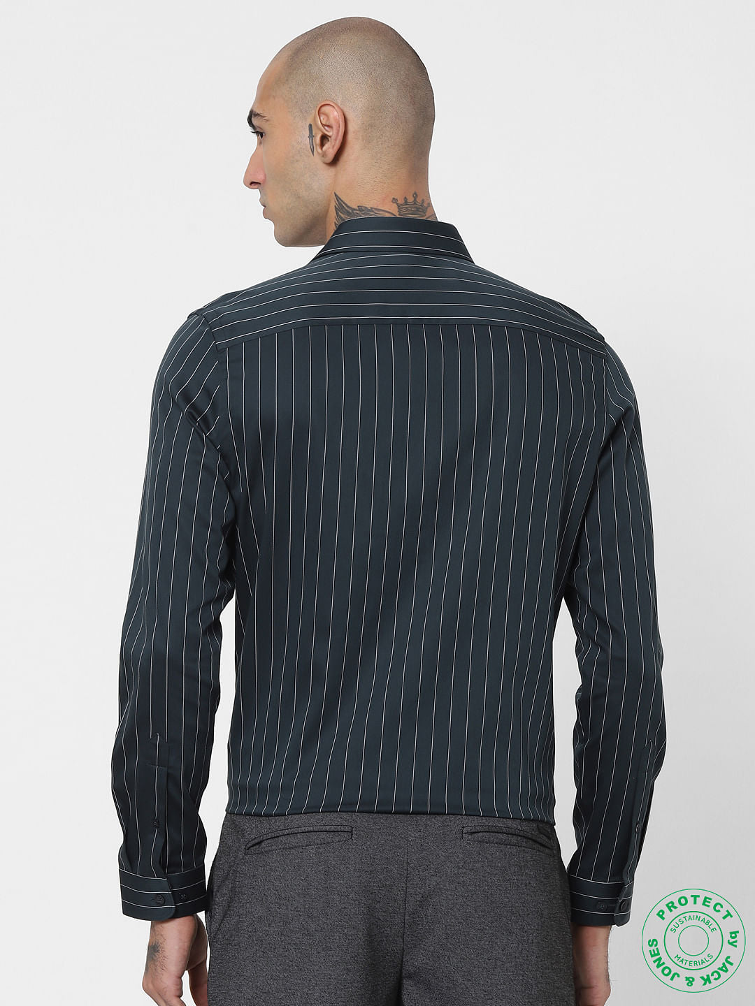 Dark Green Pinstripe Full Sleeves Shirt