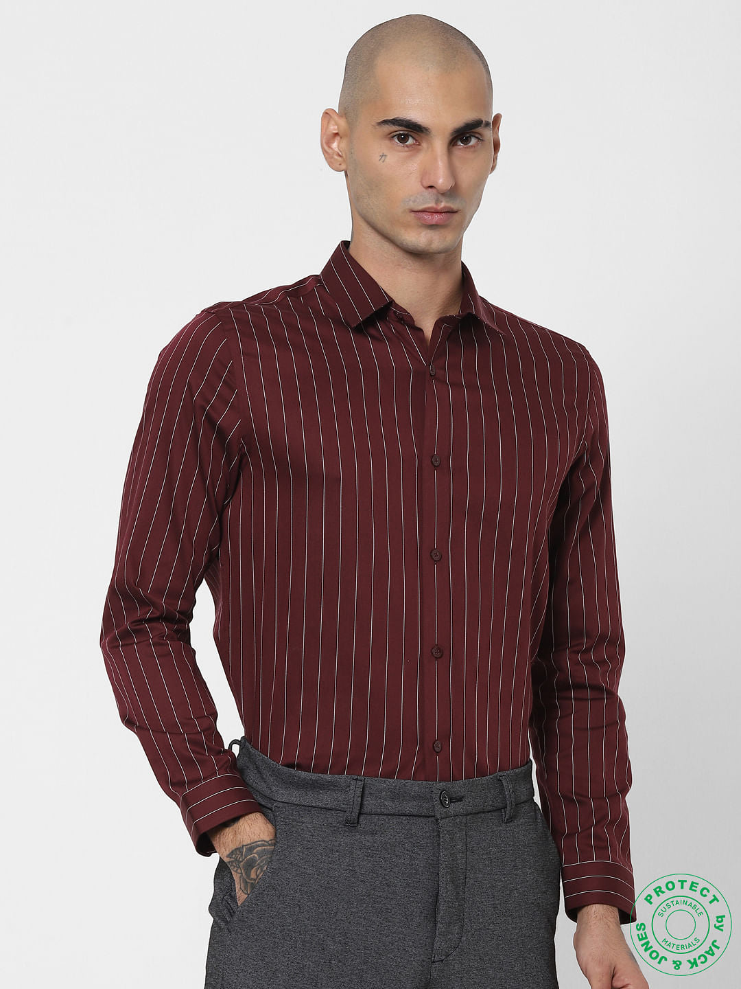Maroon Pinstripe Full Sleeves Shirt