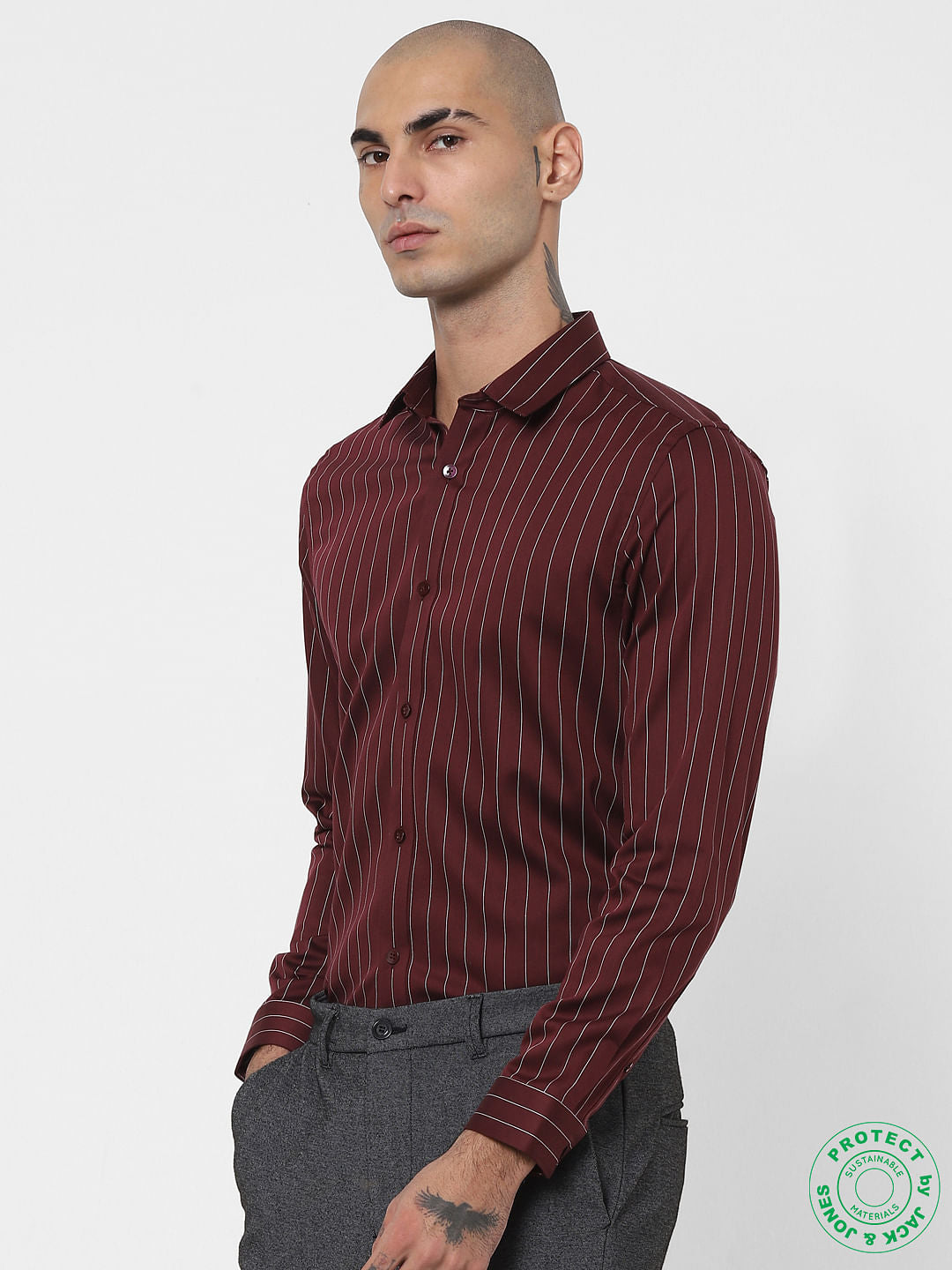 Maroon Pinstripe Full Sleeves Shirt