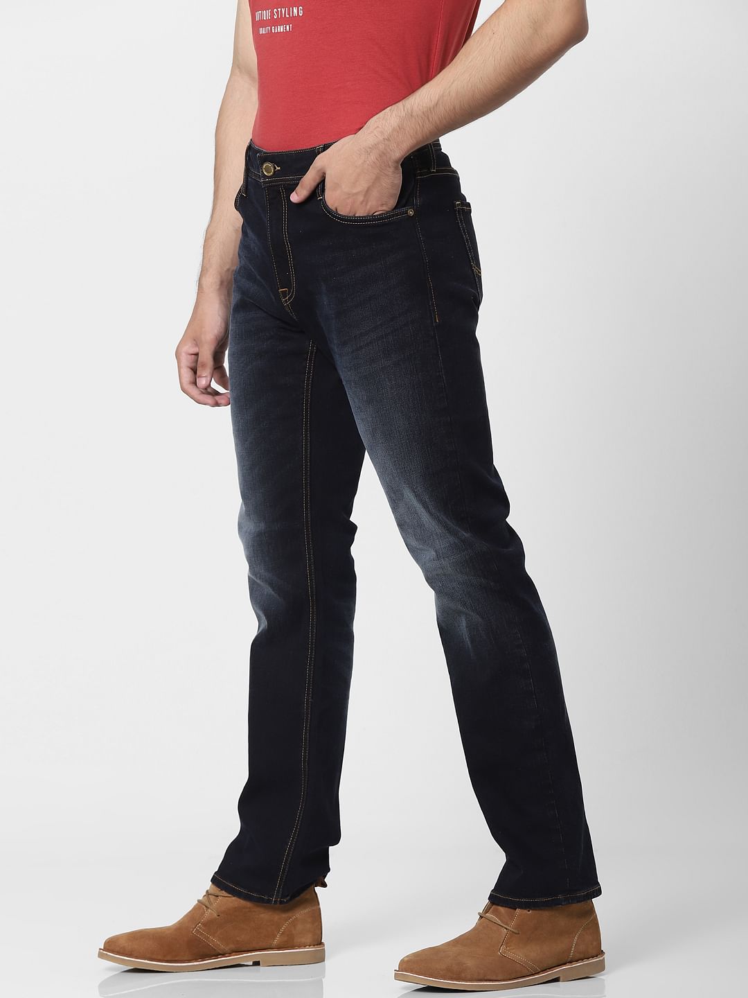 Blue Mid Rise Clark Regular Fit Jeans