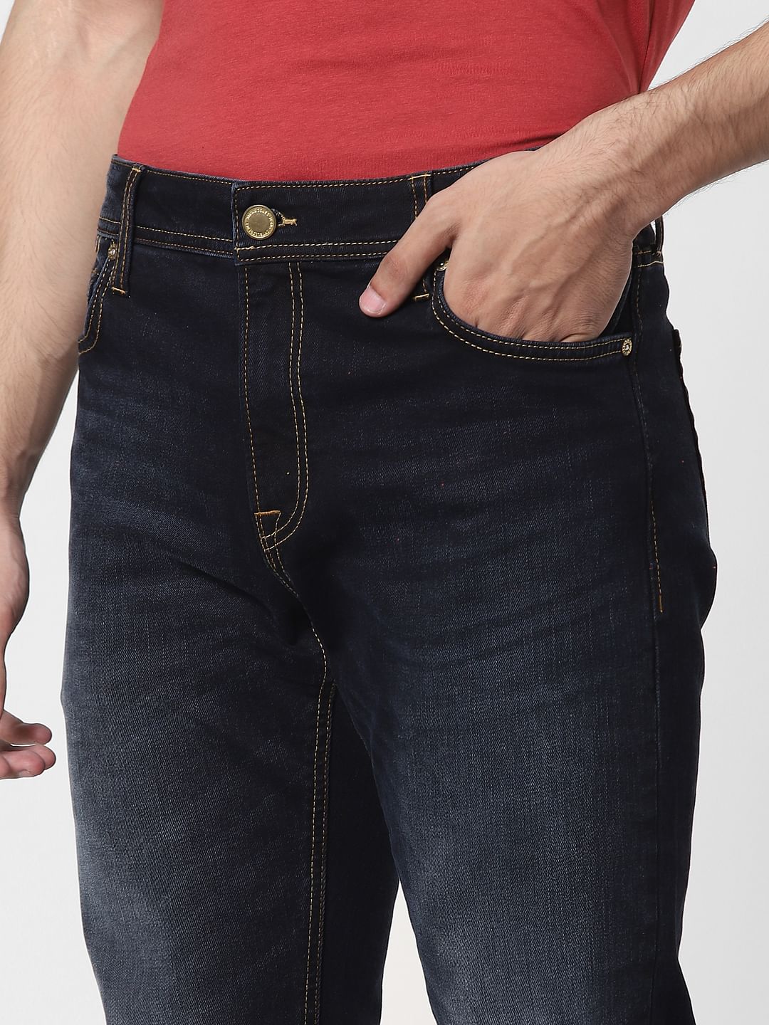 Blue Mid Rise Clark Regular Fit Jeans