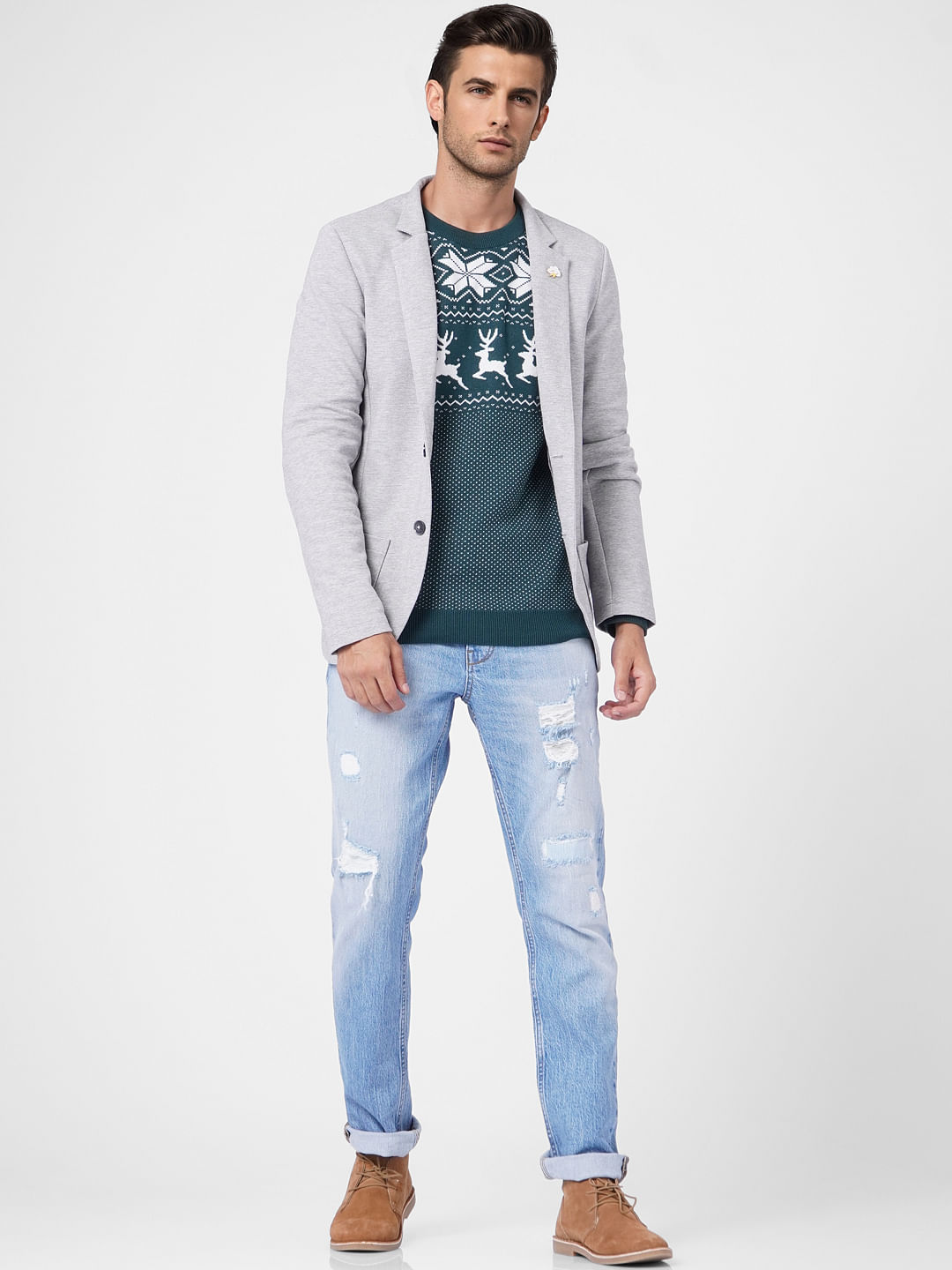 Turquoise Printed Knit Pullover - S
