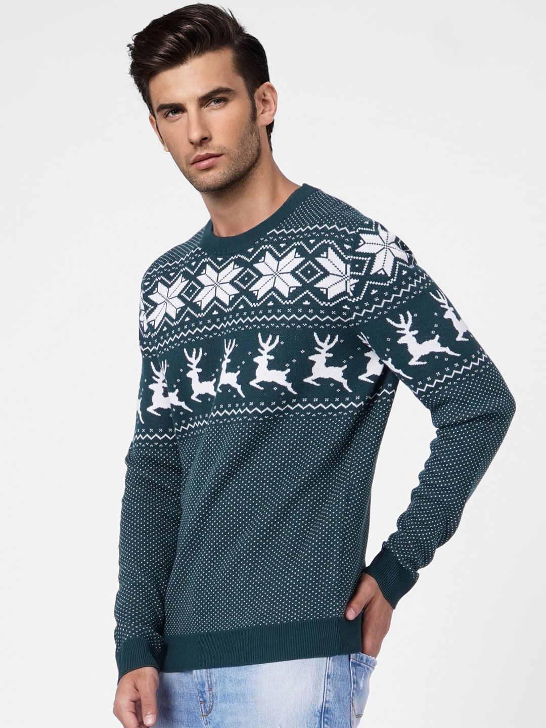 Turquoise Printed Knit Pullover