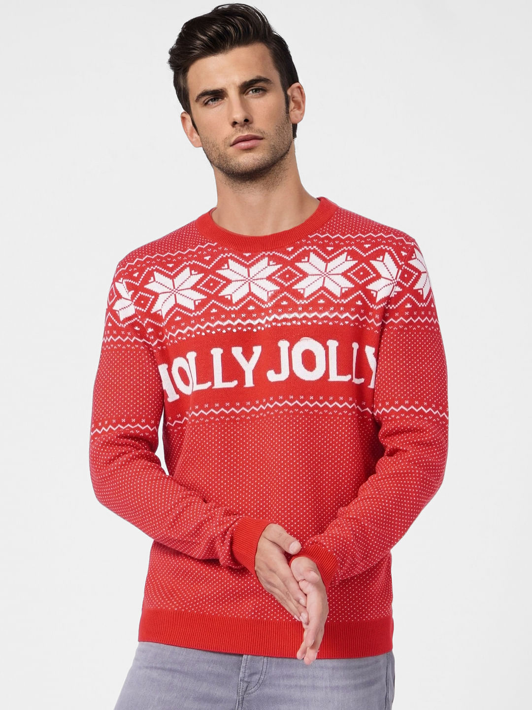 Red Printed Knit Pullover