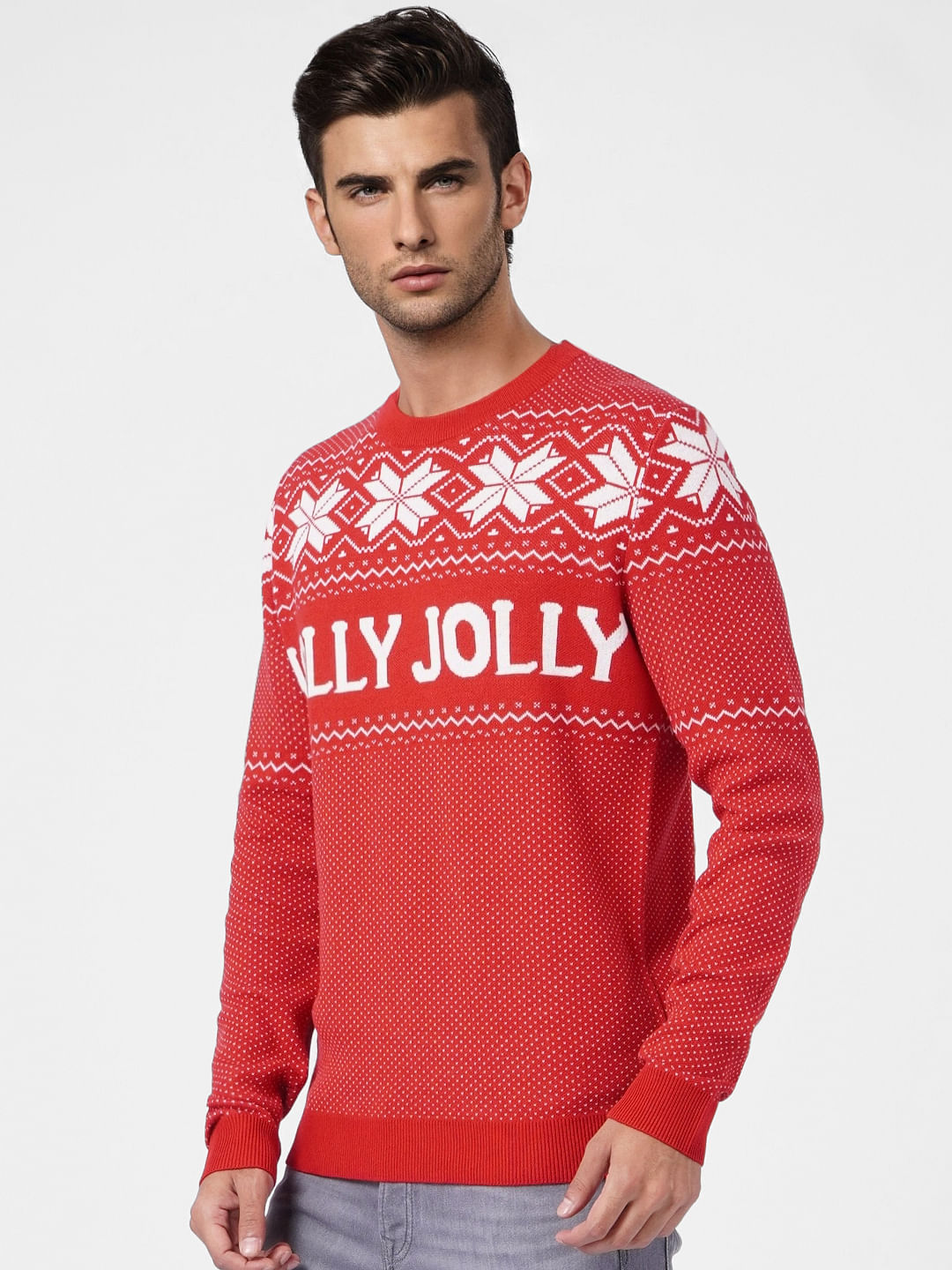 Red Printed Knit Pullover