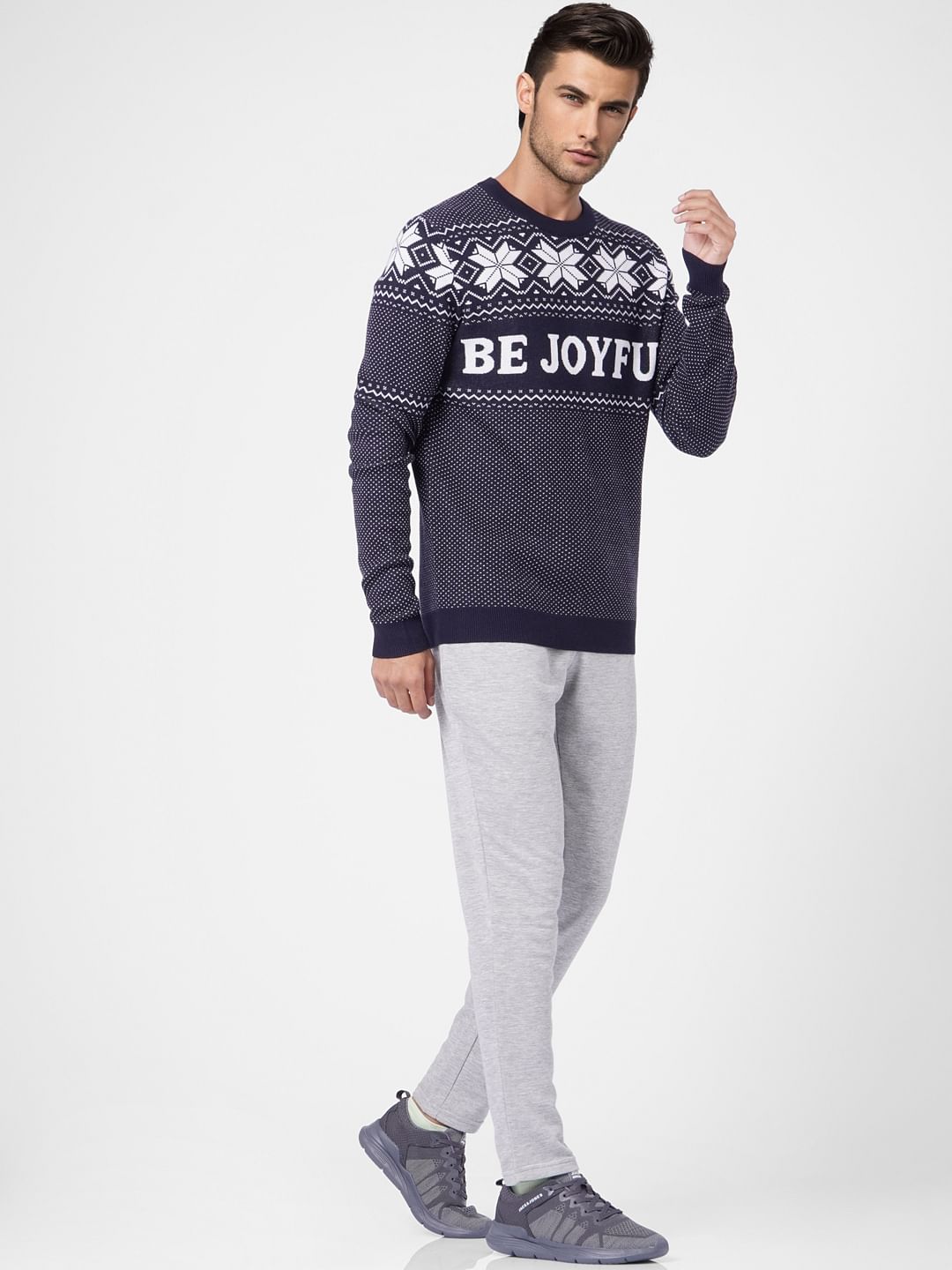 Navy Blue Printed Knit Pullover - S