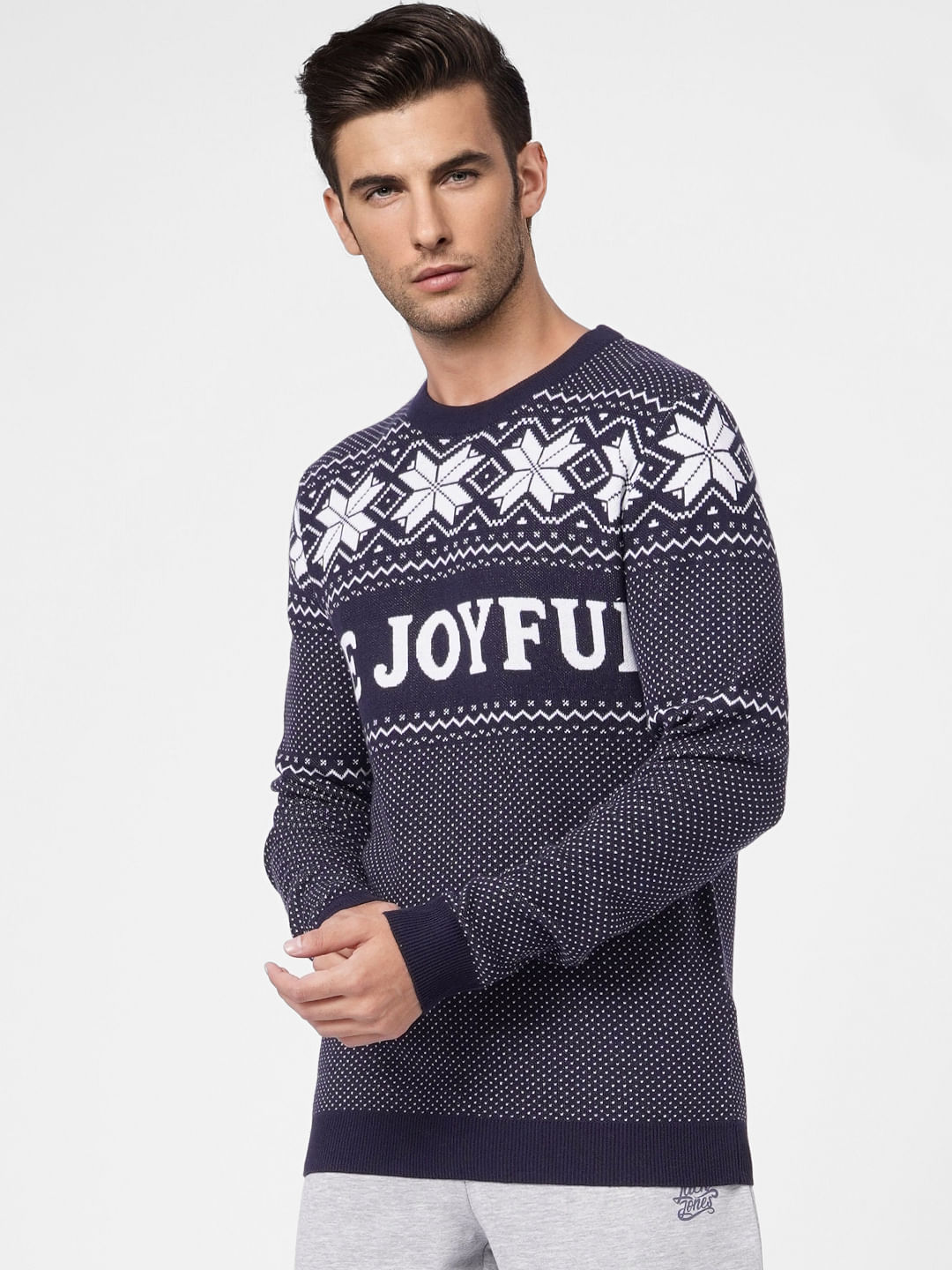 Navy Blue Printed Knit Pullover