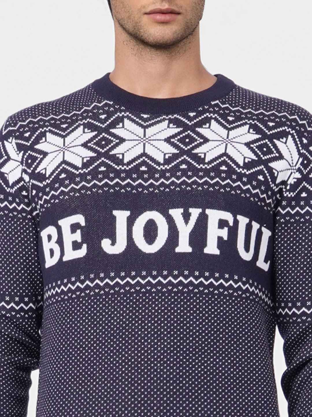 Navy Blue Printed Knit Pullover