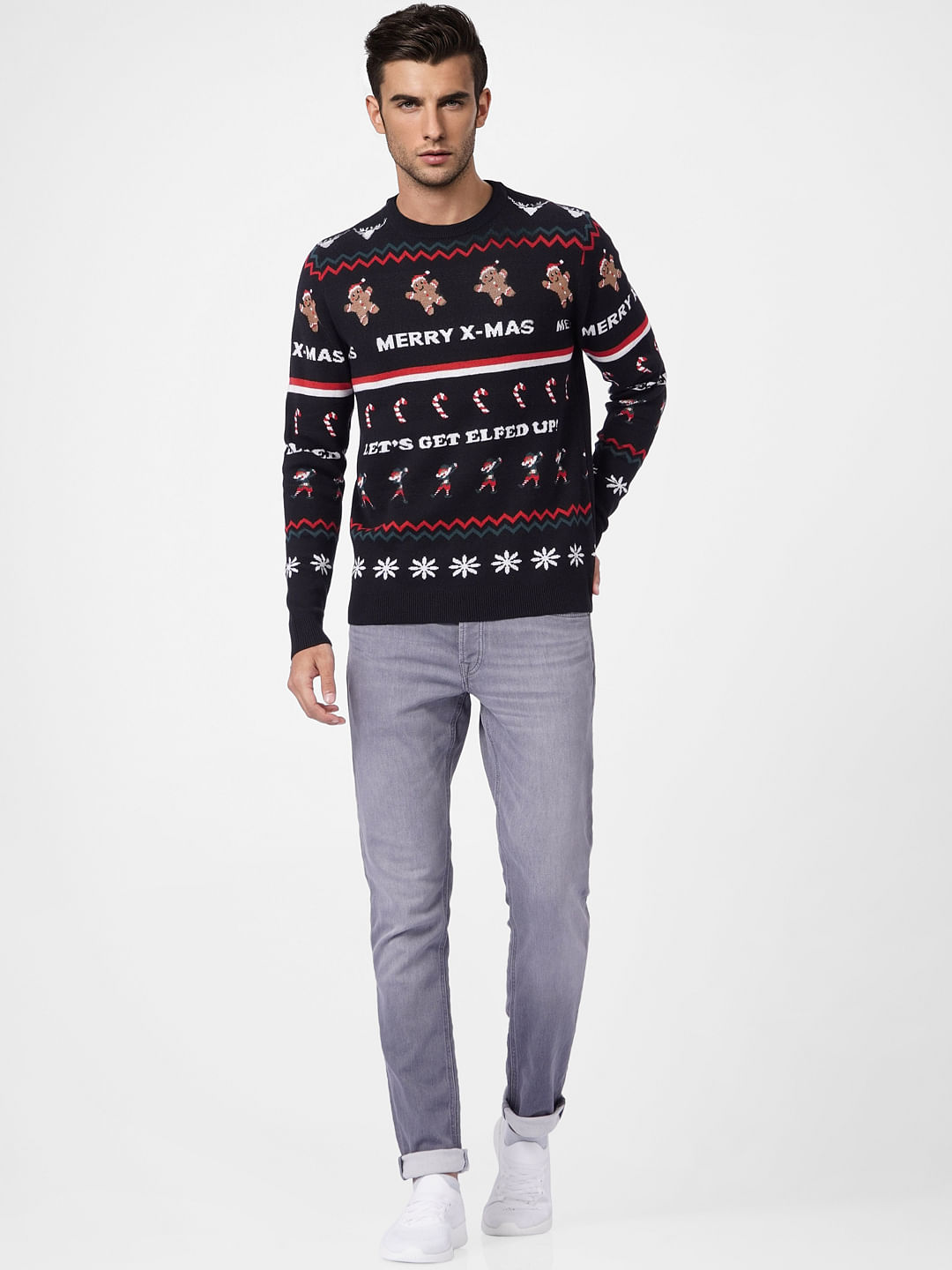Black Printed Knit Pullover - S