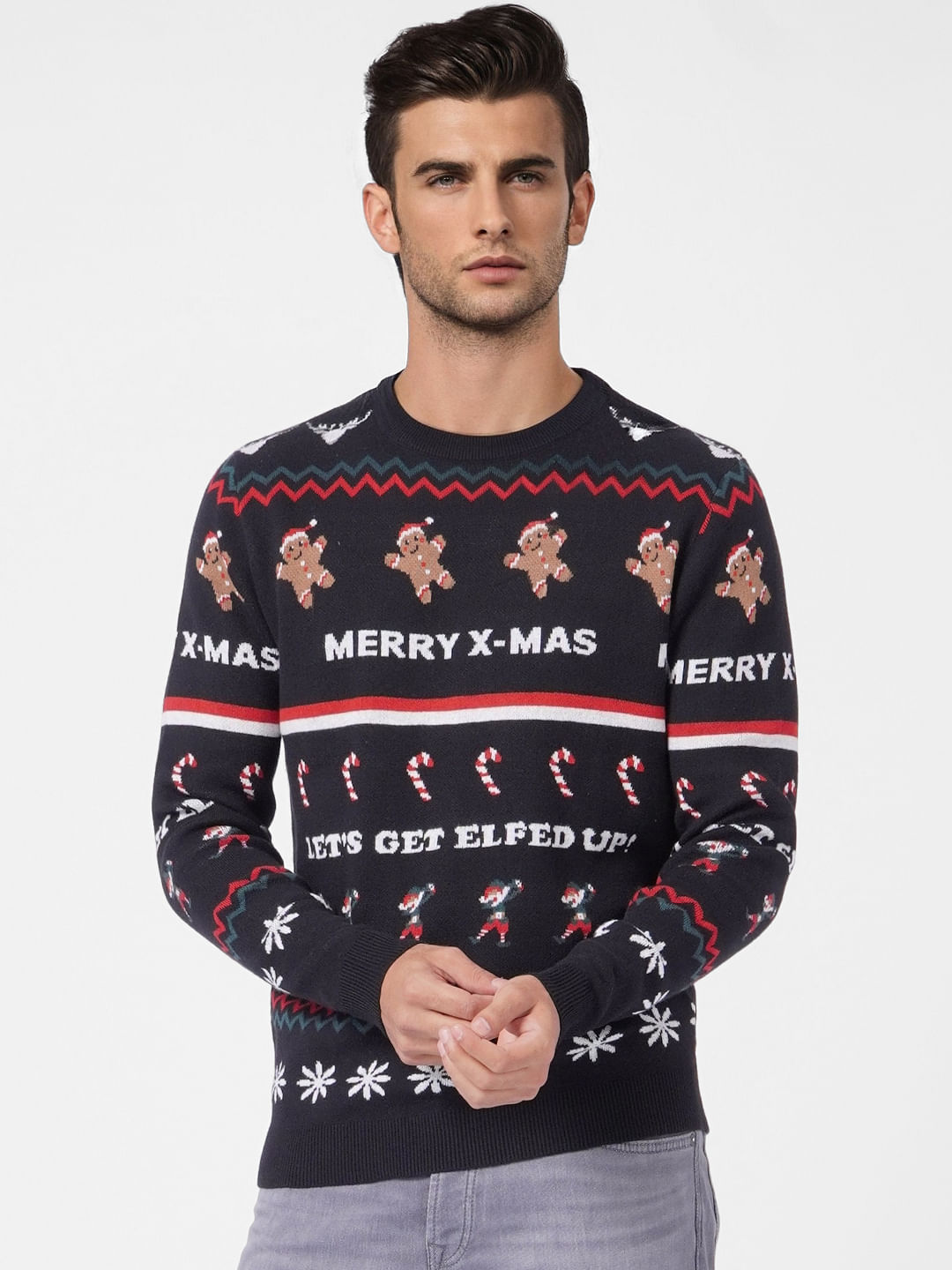 Black Printed Knit Pullover