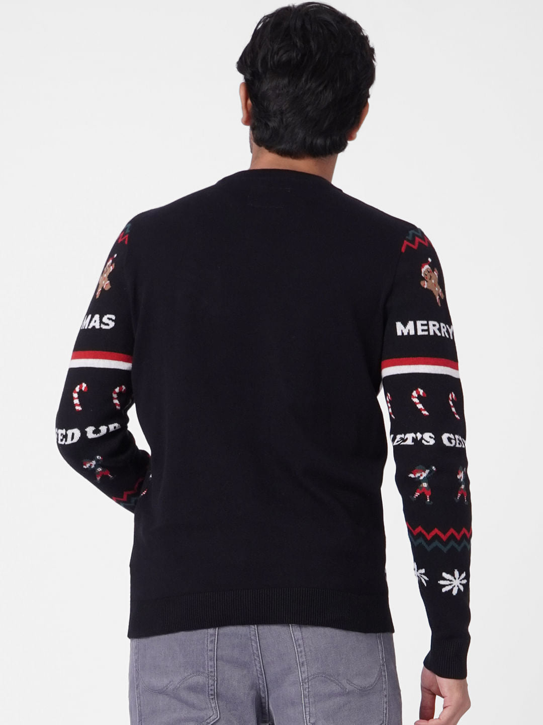 Black Printed Knit Pullover