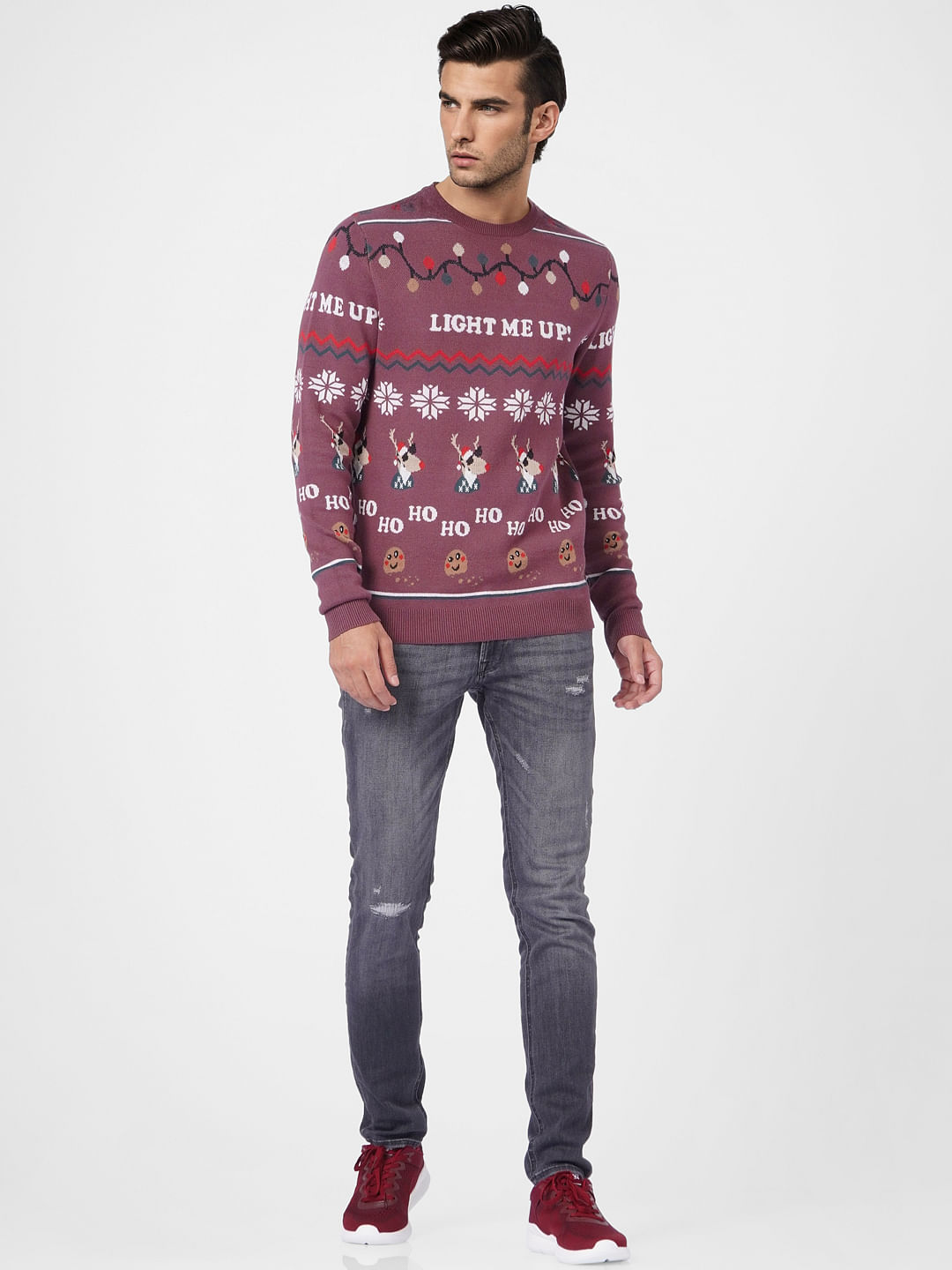 Maroon X-Mas Print Pullover