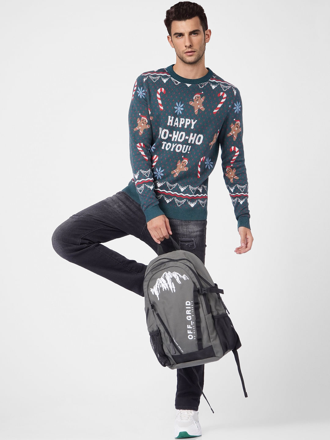 Green Printed Knit Pullover - S