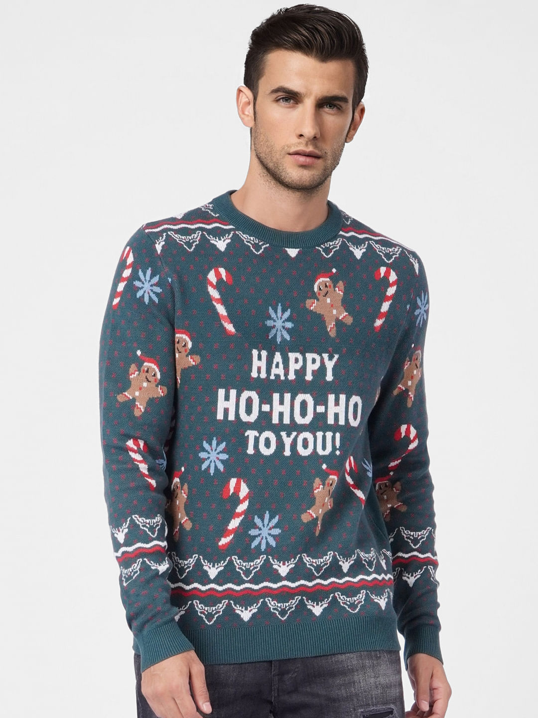 Green Printed Knit Pullover
