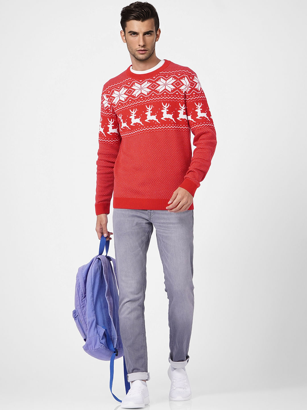Red Printed Knit Pullover - S