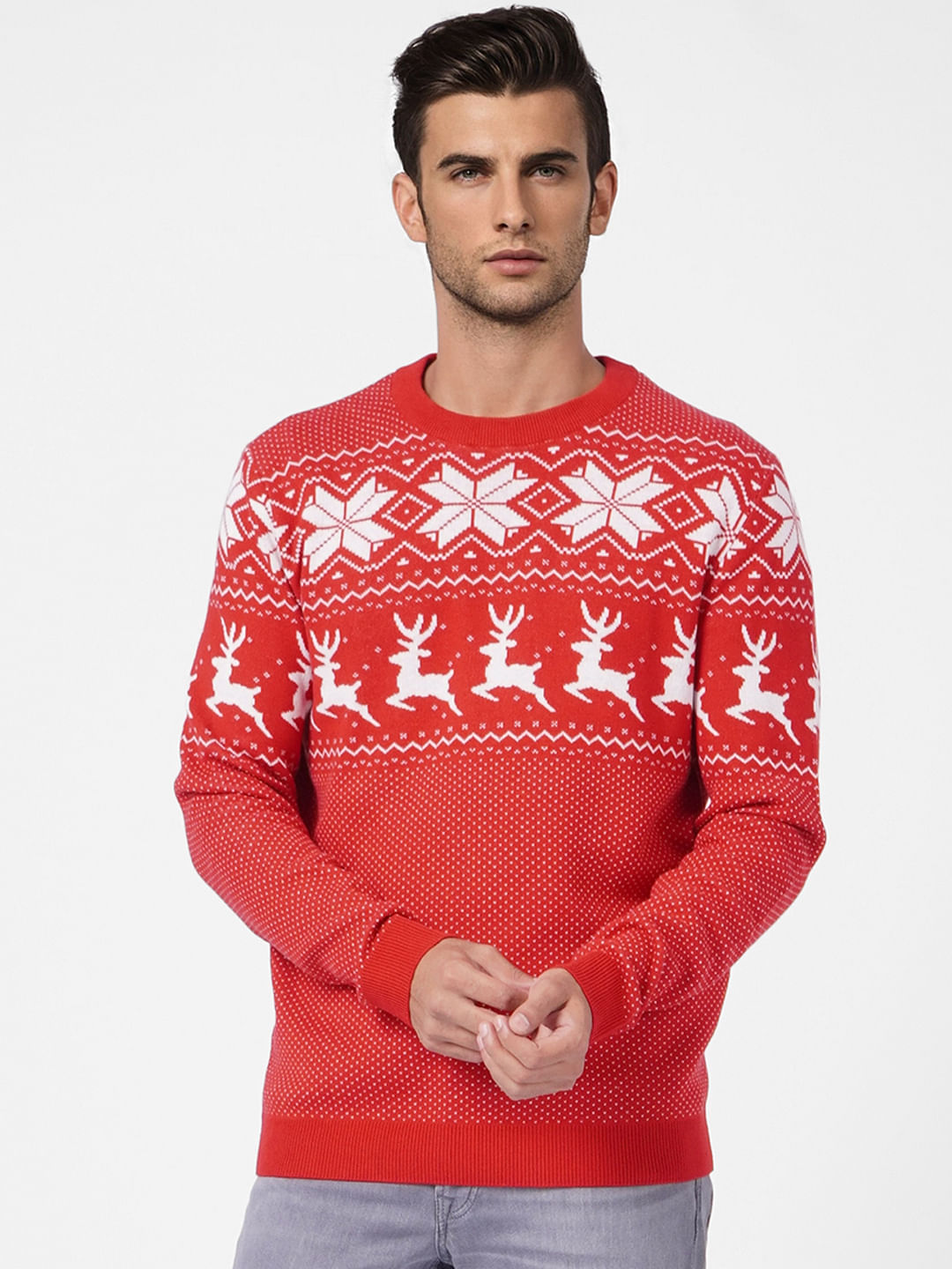 Red Printed Knit Pullover