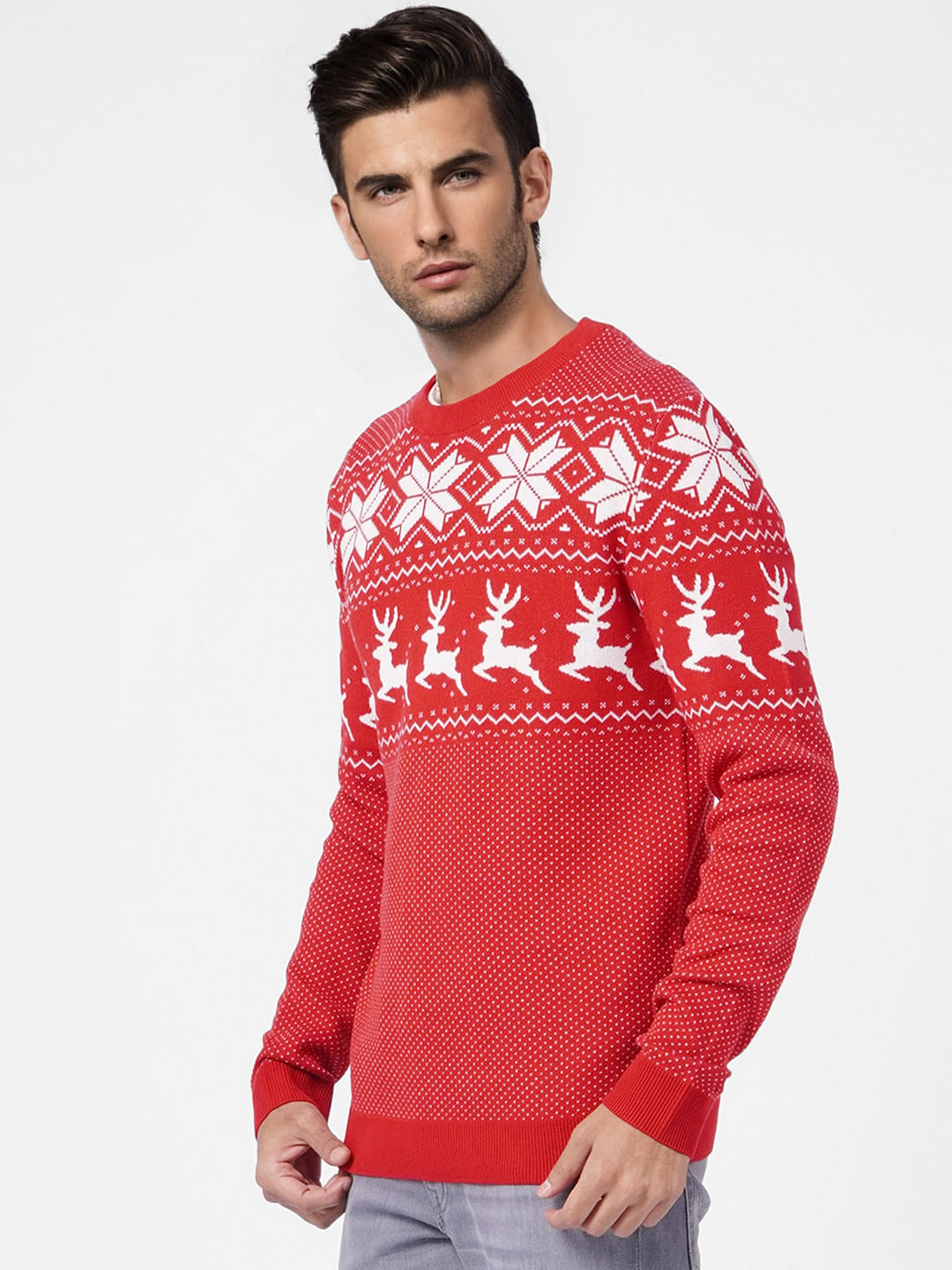 Red Printed Knit Pullover