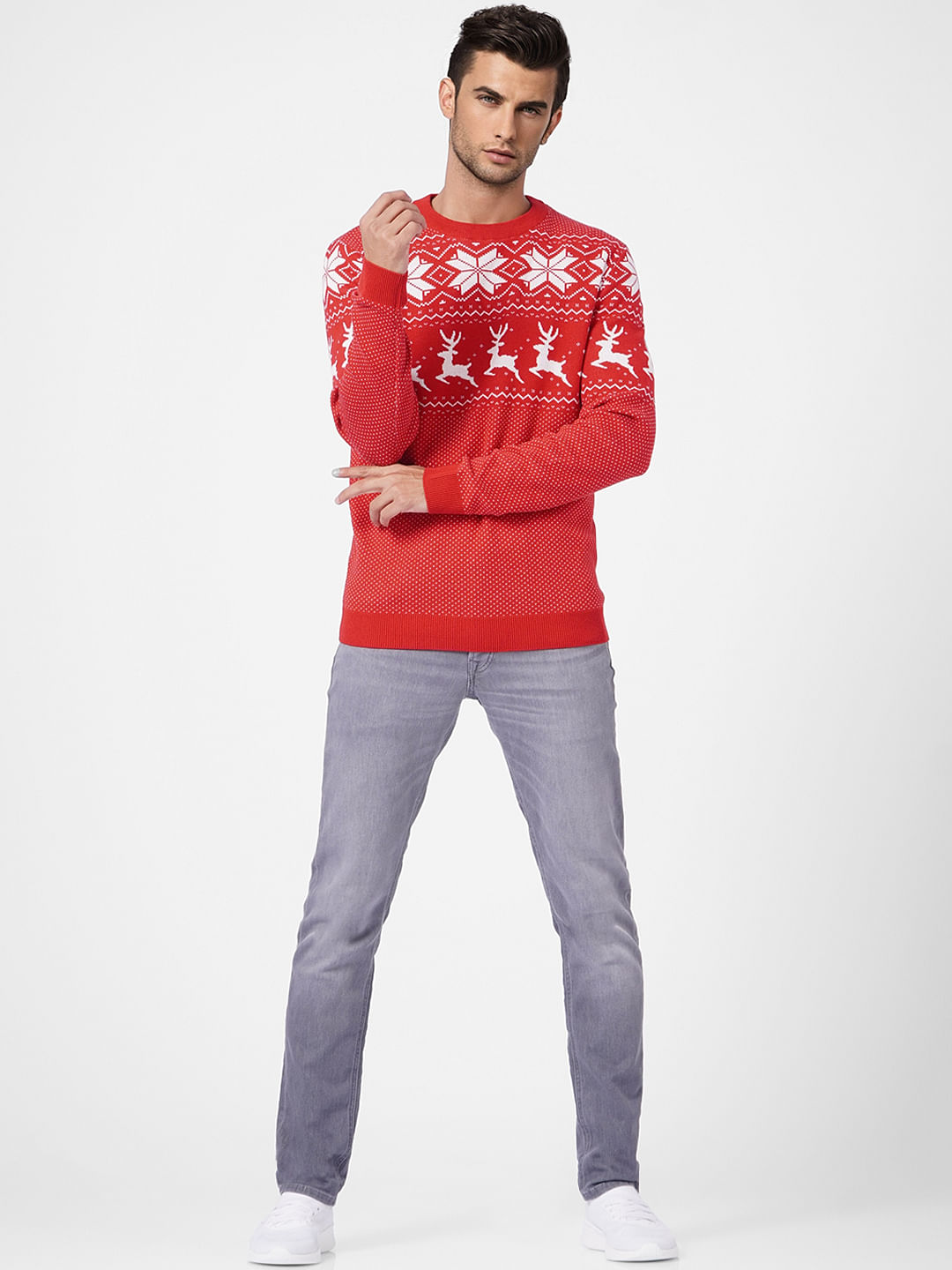 Red Printed Knit Pullover