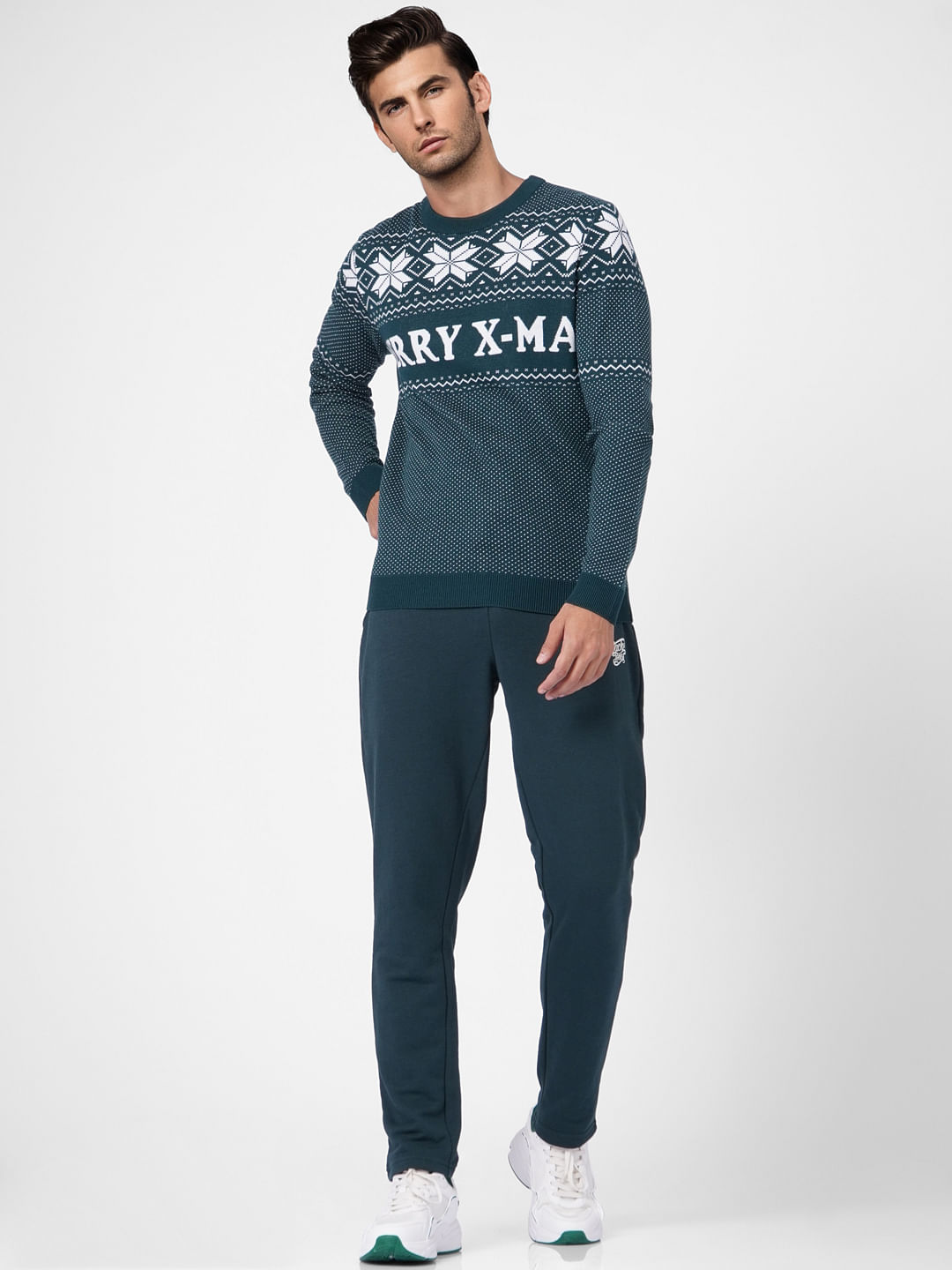Green Printed Knit Pullover - S