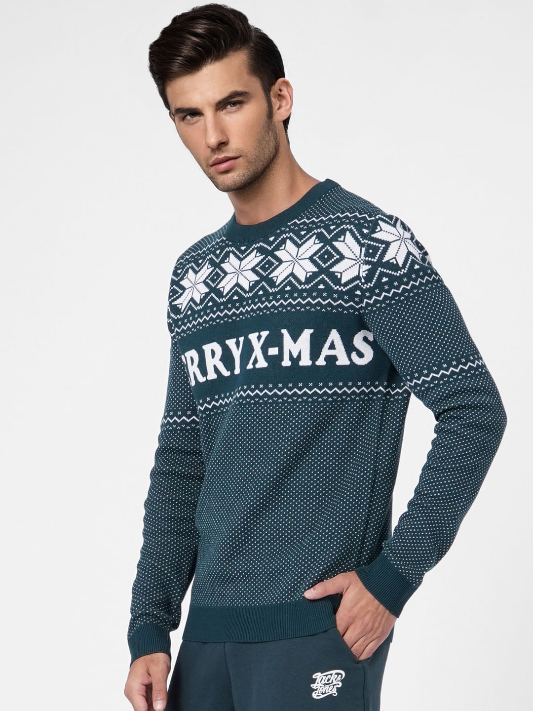 Green Printed Knit Pullover