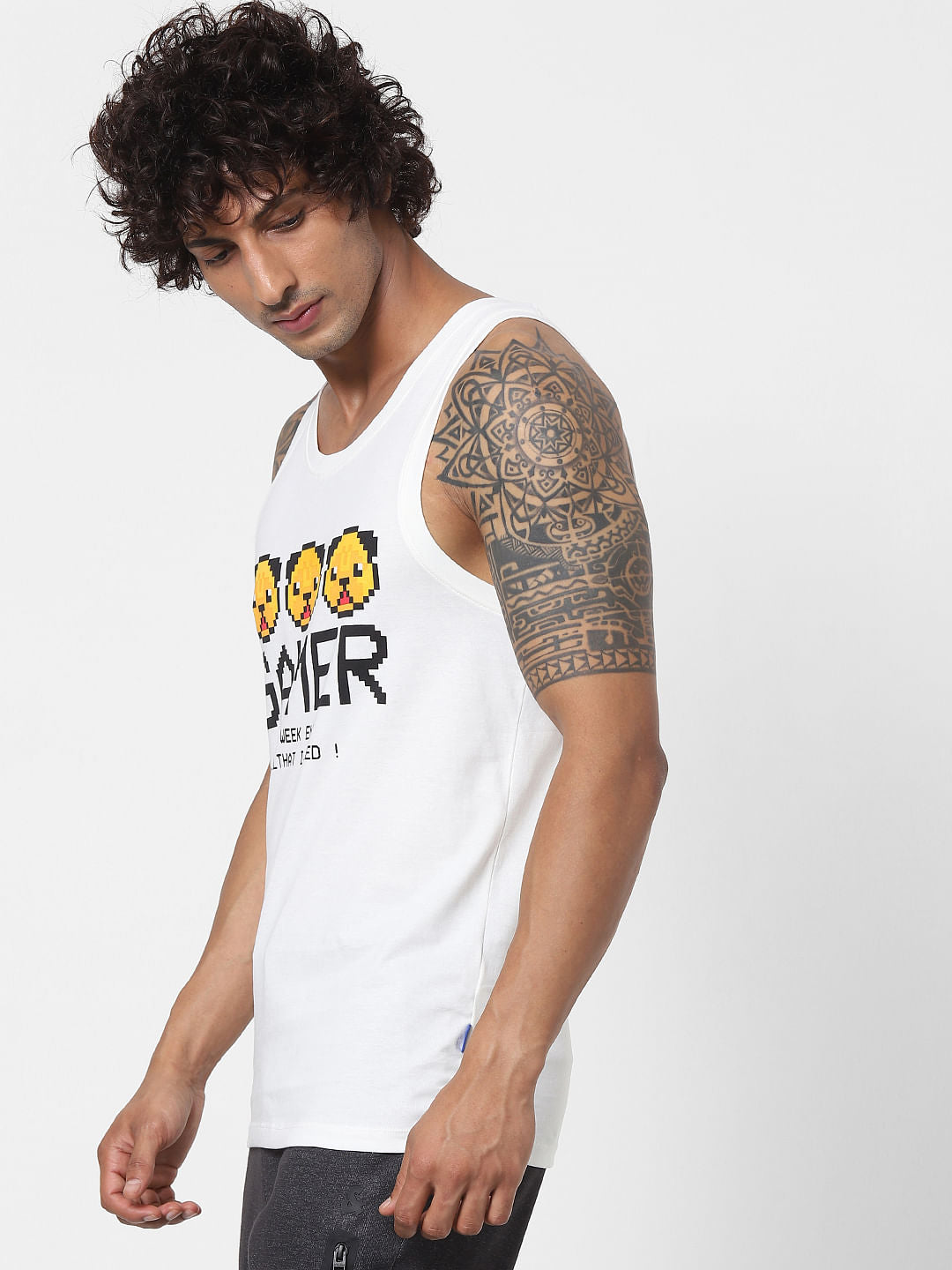 White Graphic Print Vest
