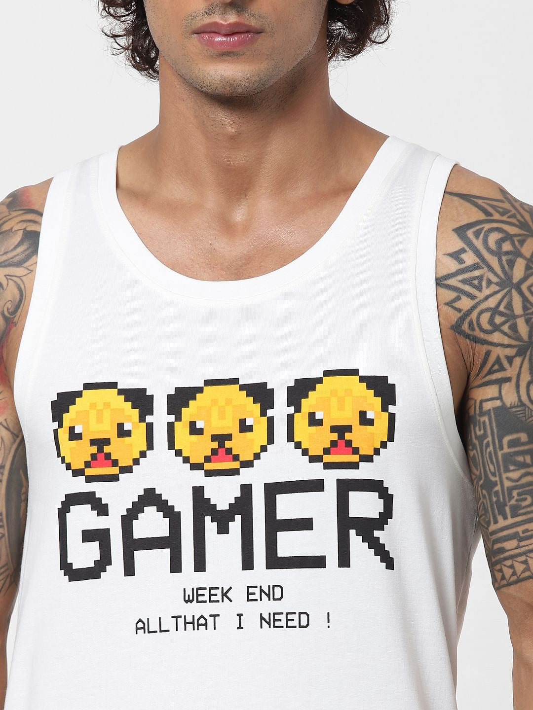 White Graphic Print Vest
