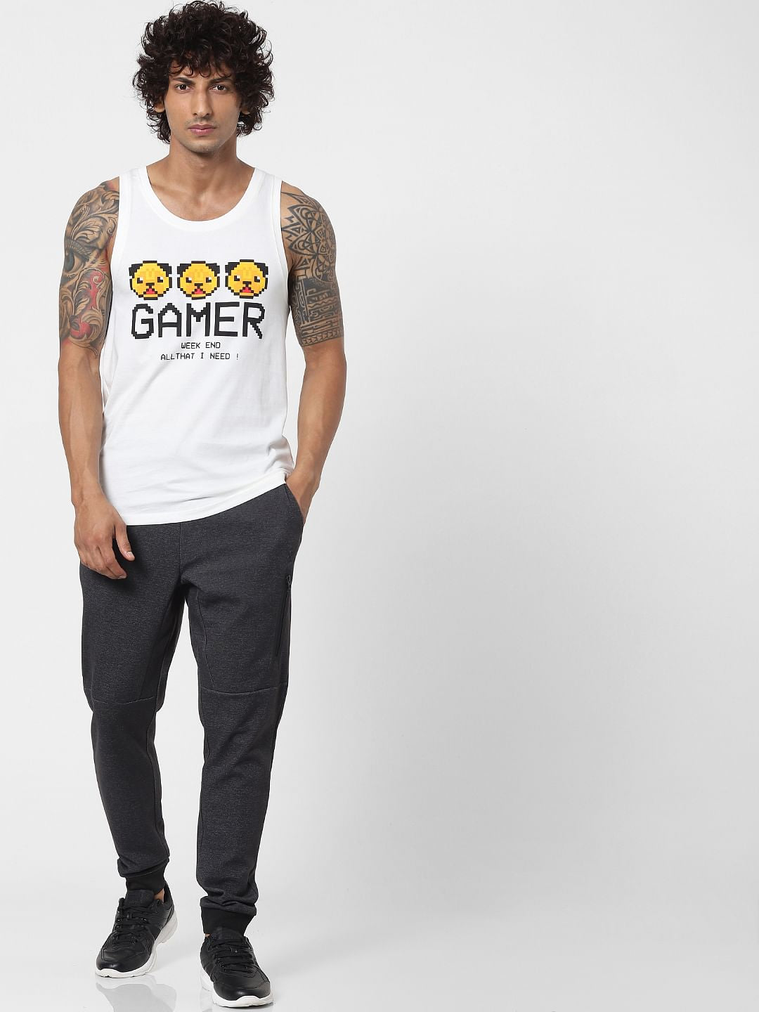 White Graphic Print Vest