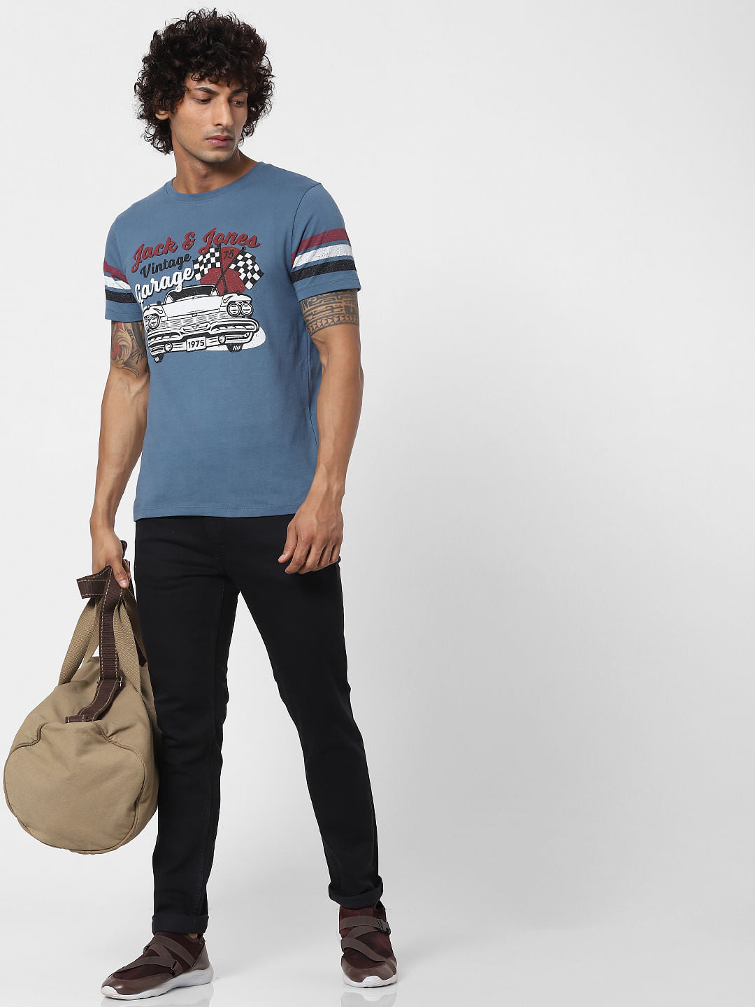 Blue Graphic Print Crew Neck T-shirt - S