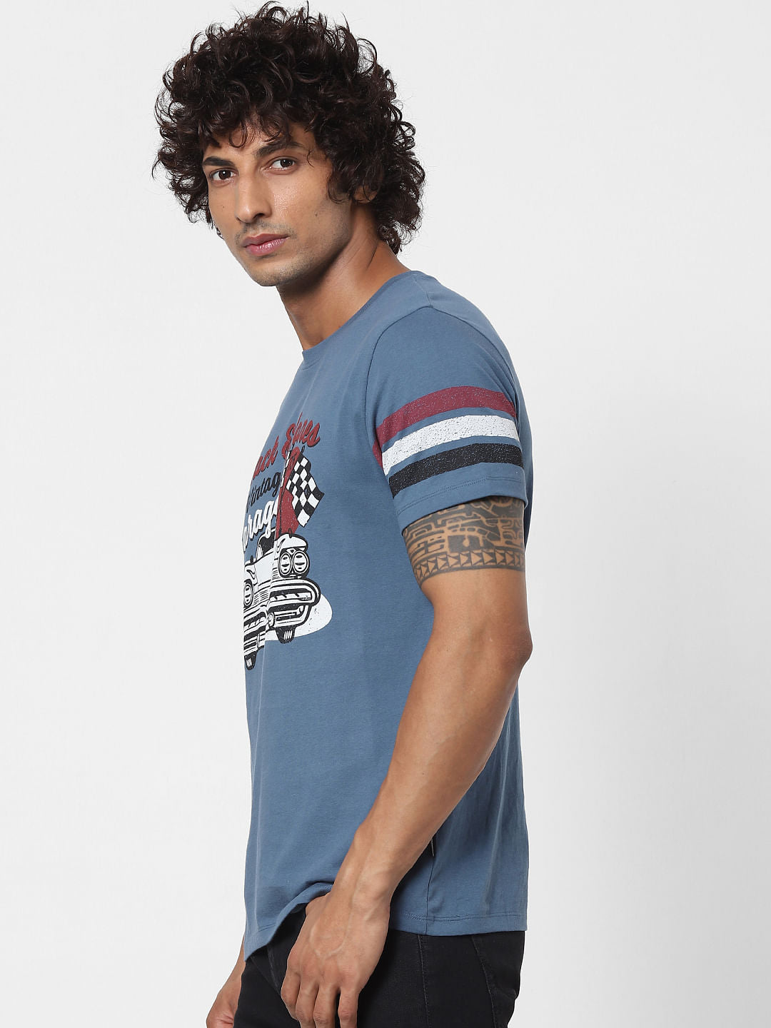 Blue Graphic Print Crew Neck T-shirt