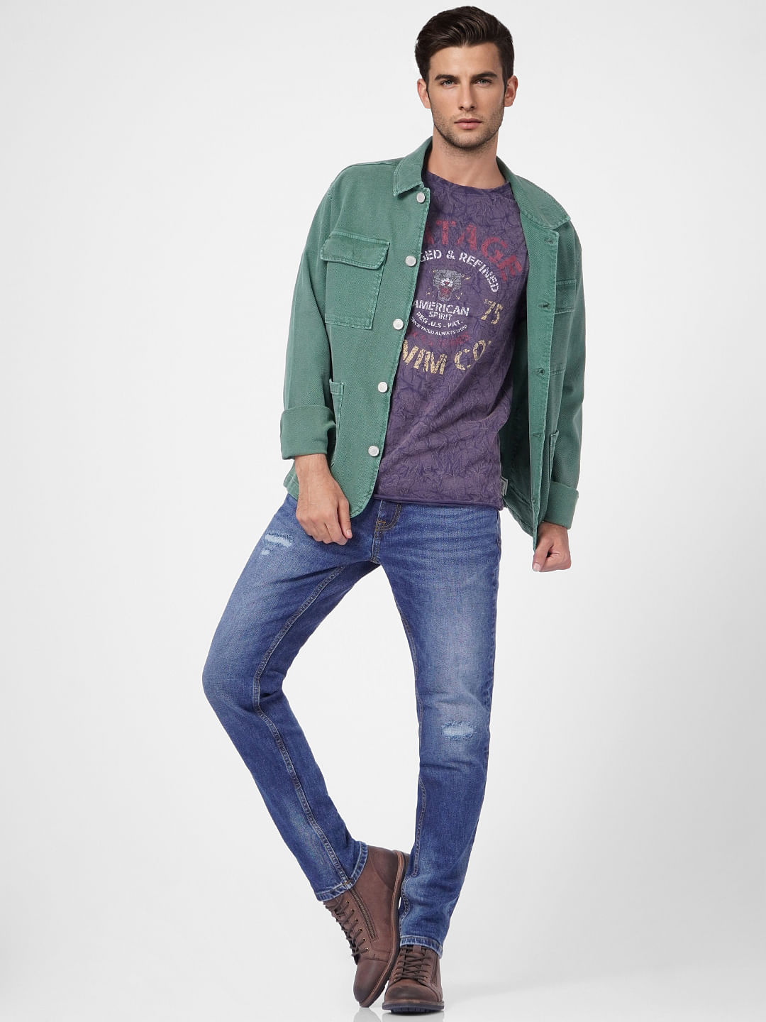 Purple Graphic Print Crew Neck T-shirt - S