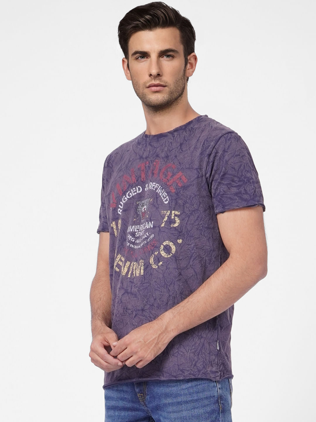 Purple Graphic Print Crew Neck T-shirt