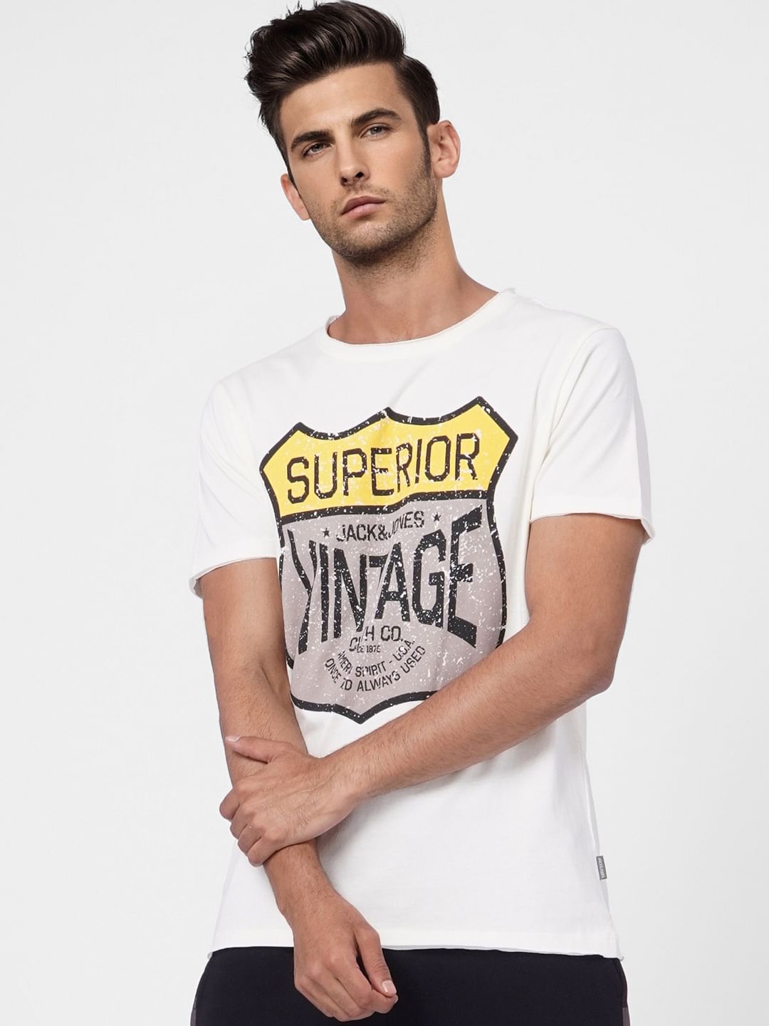 White Graphic Print Crew Neck T-shirt