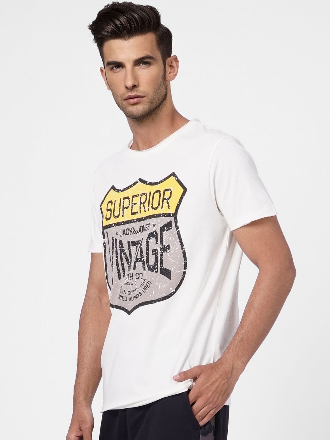 White Graphic Print Crew Neck T-shirt