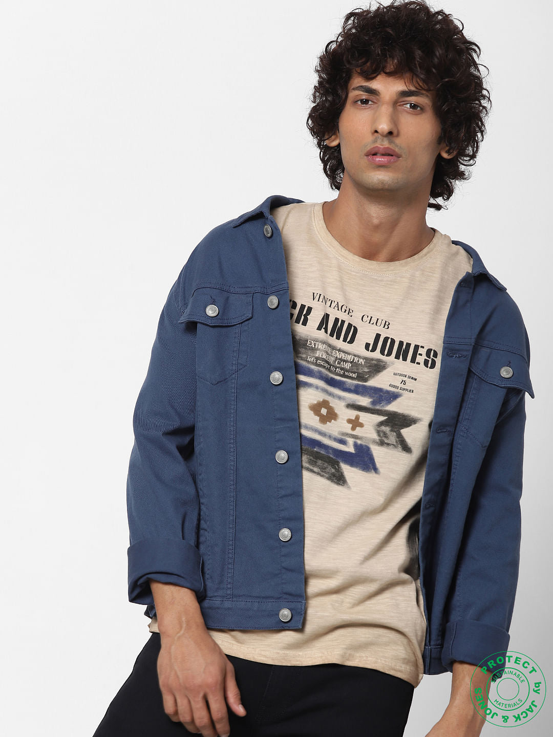 Beige Logo Print Crew Neck T-shirt - S