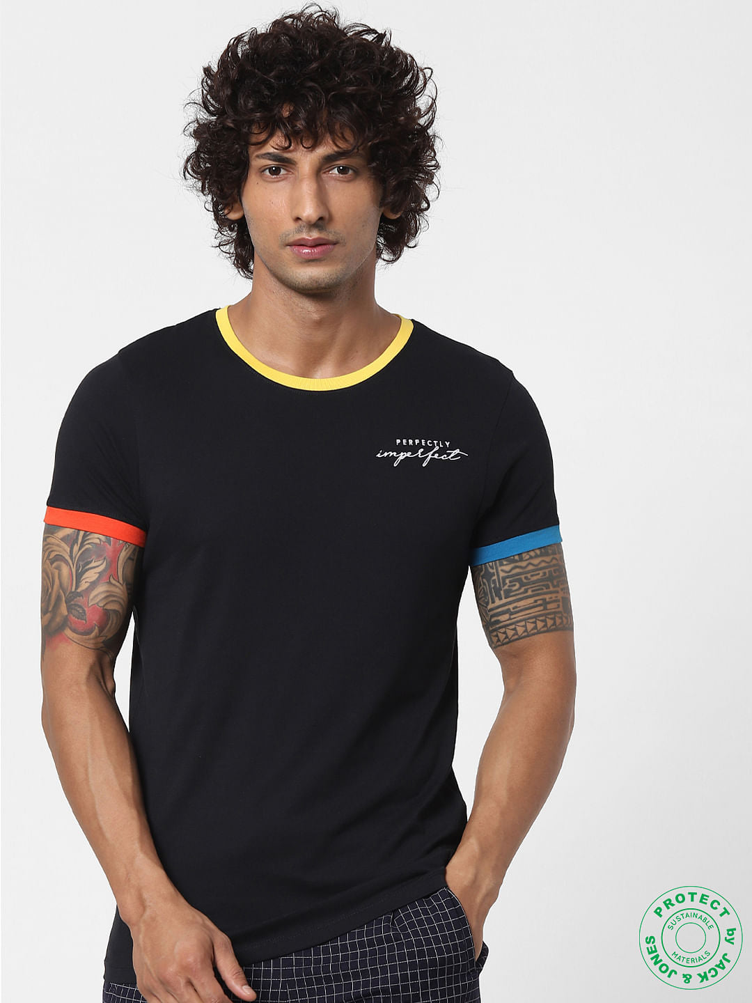 Black Contrast Tipping Crew Neck T-shirt